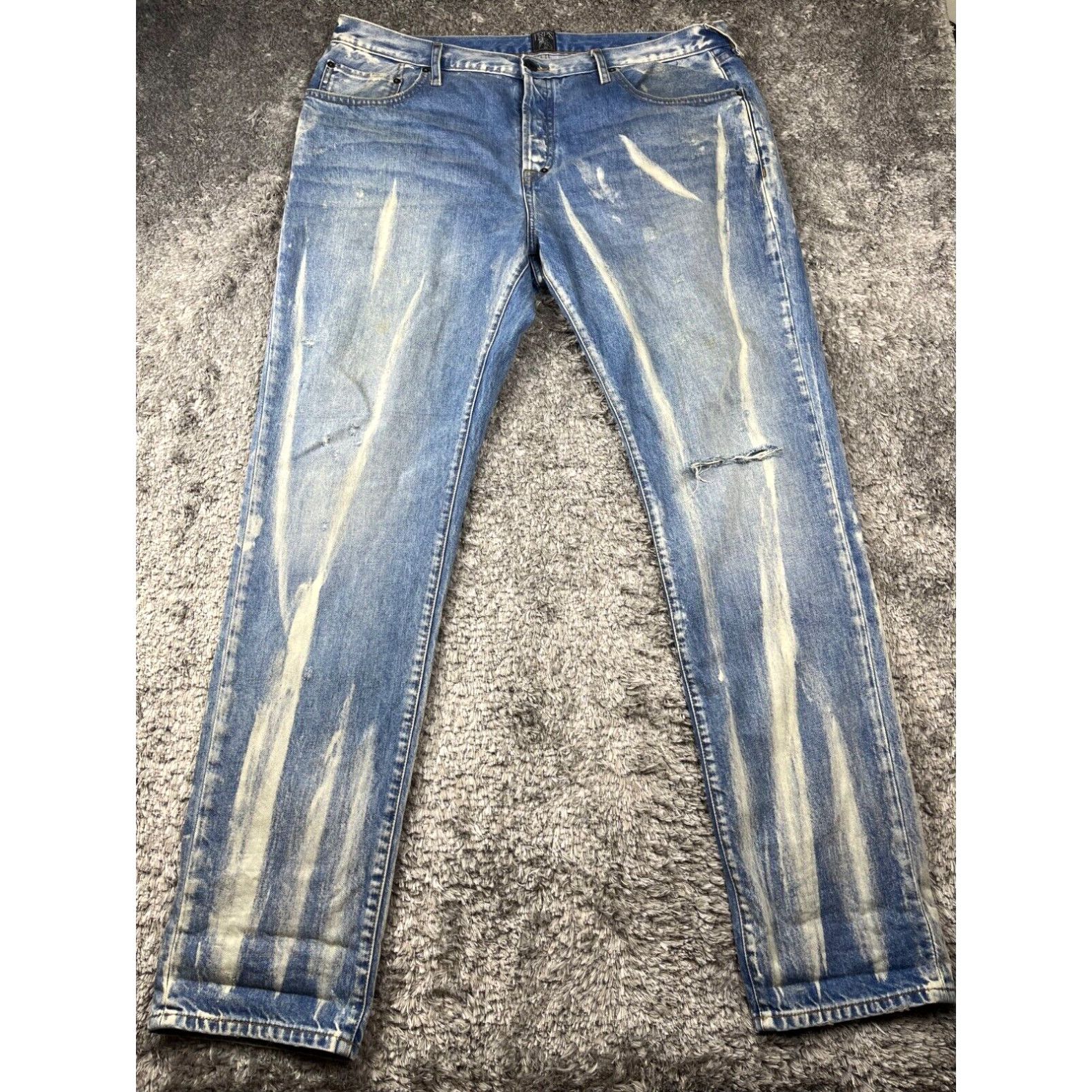 image of Prps Jean Men 40X33 Light Wash Barracuda Le Sabre Straight Leg Distressed Denim in White