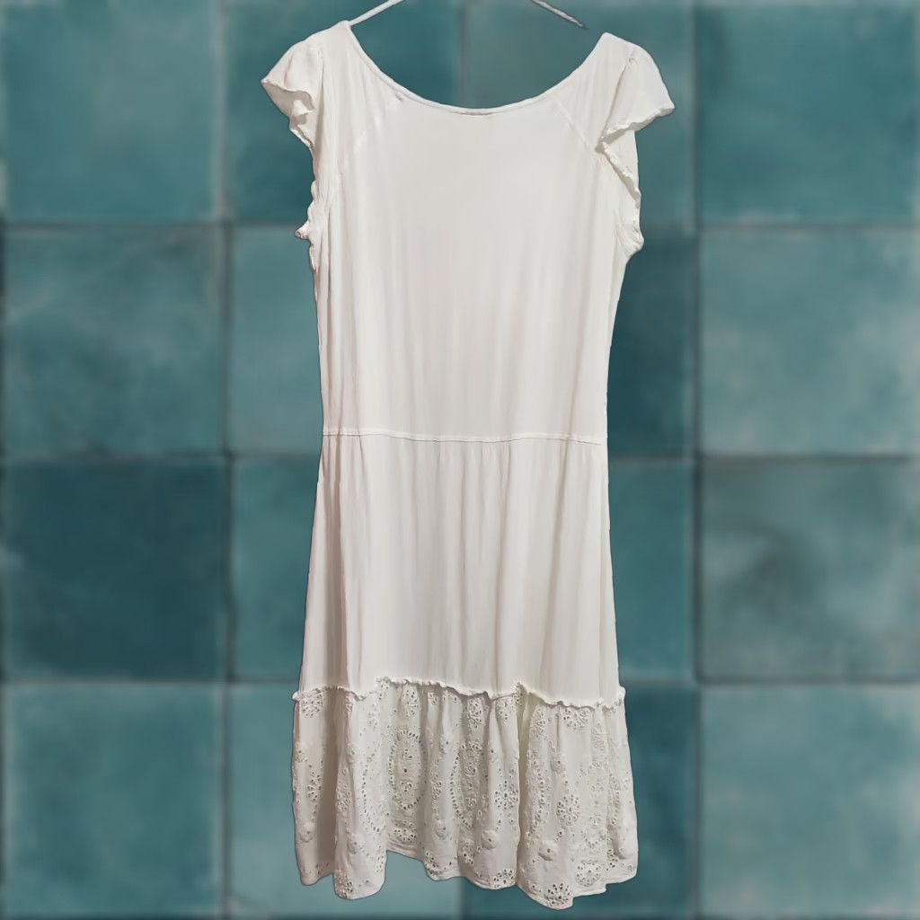 Vintage VINTAGE Ghost Dress Womens L White Tiered Eyelet Flutter Sleeve Cottagecore Prairie Dress Size L / US 10 / IT 46 - 1 Thumbnail