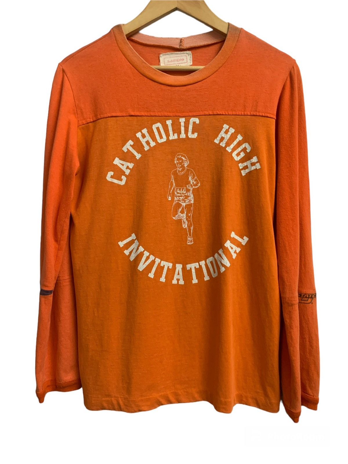 image of Collegiate x Vintage 1990S Catholic High Invitational Sample College Tee in Orange (Size Medium)