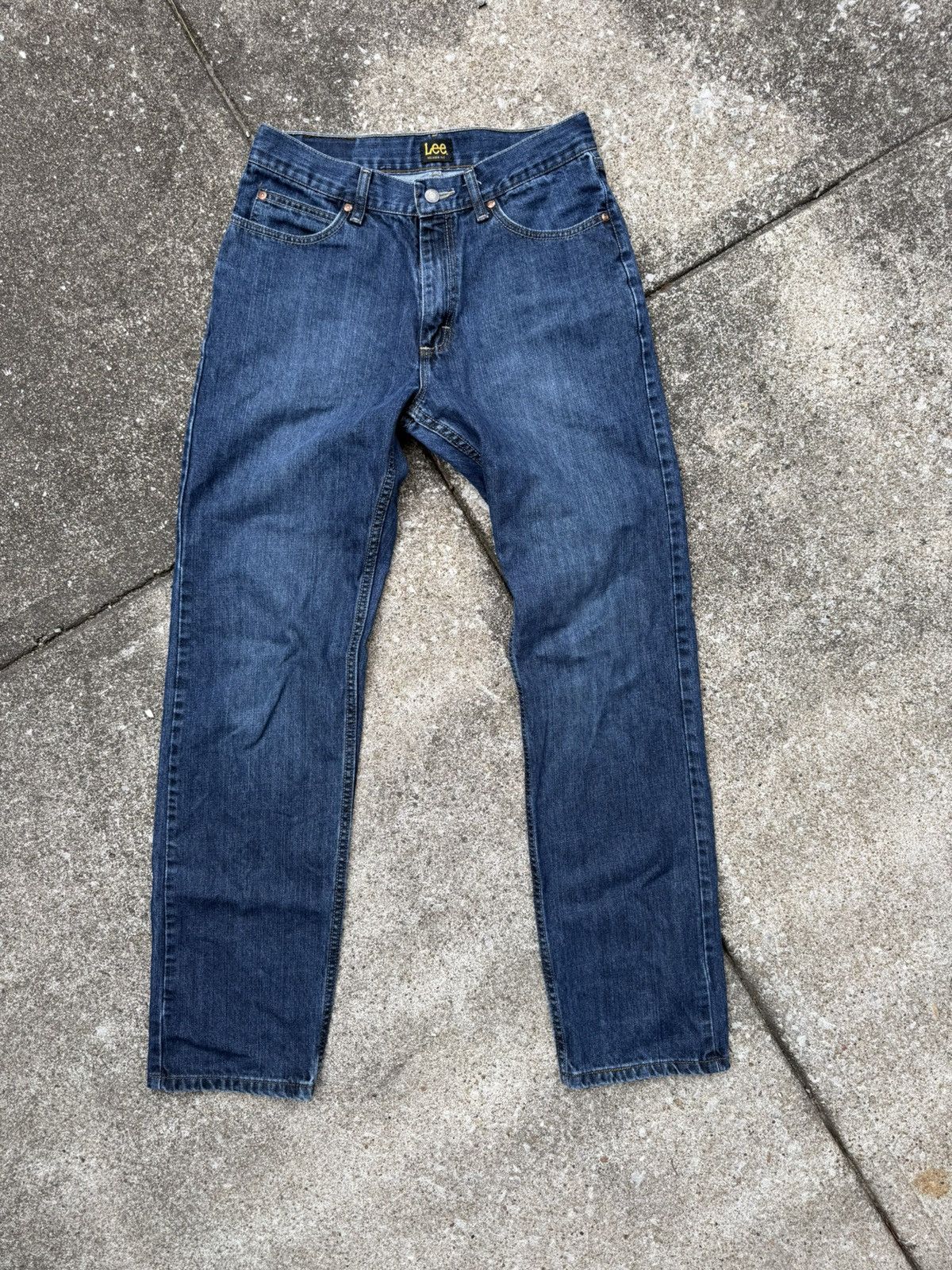 Lee Lee Faded Dark Blue Relaxed Straight Fit Denim Jeans Size US 31 - 4 Thumbnail