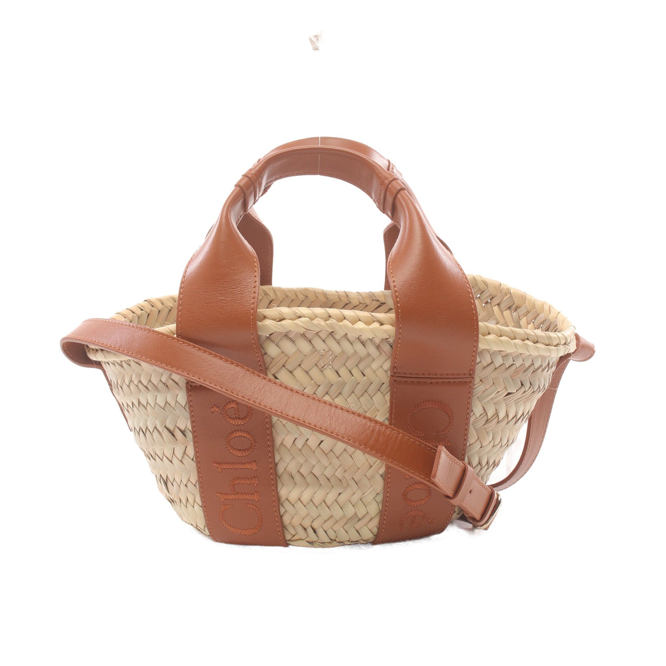 Chloe Chloe Sense Small Basket Bag Handbag Raffia Leather Beige Light Brown Size ONE SIZE - 1 Thumbnail