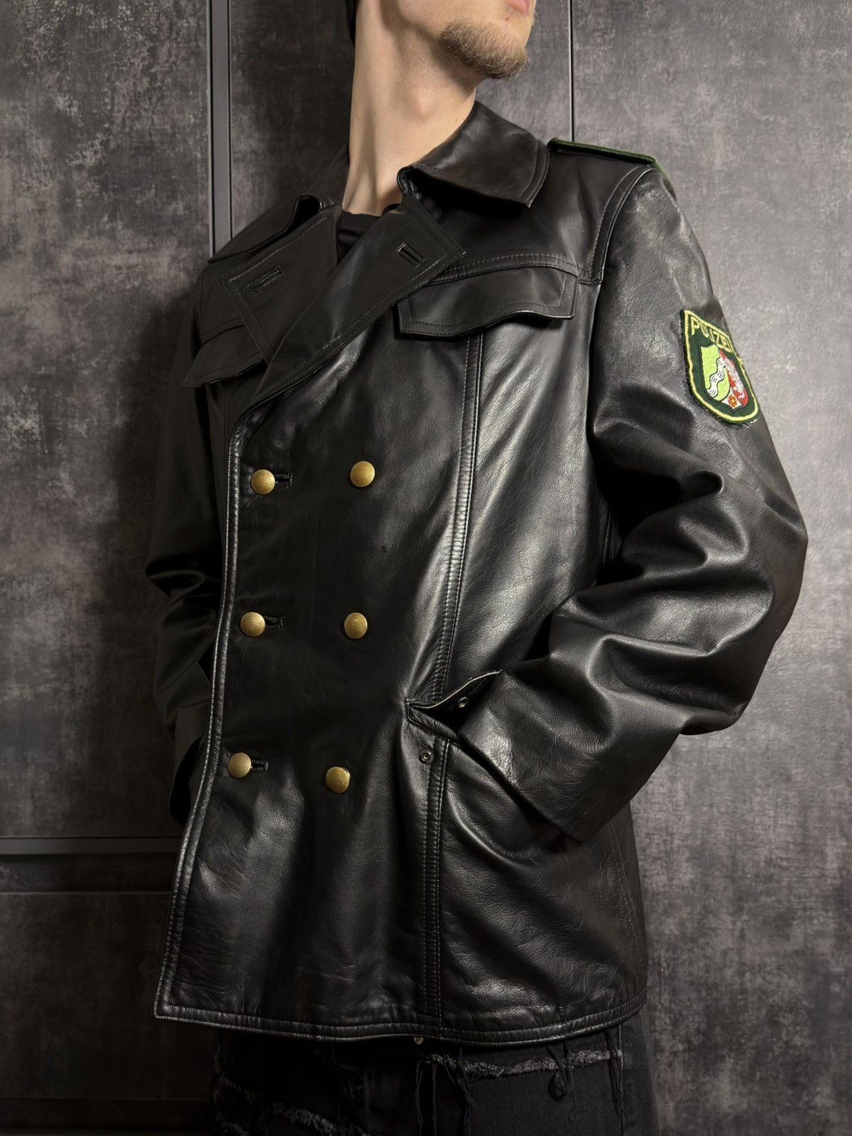 Vintage Crazy Vintage 80s Polizei Leather Jacket Schott Hussar Raf Size US L / EU 52-54 / 3 - 1 Thumbnail
