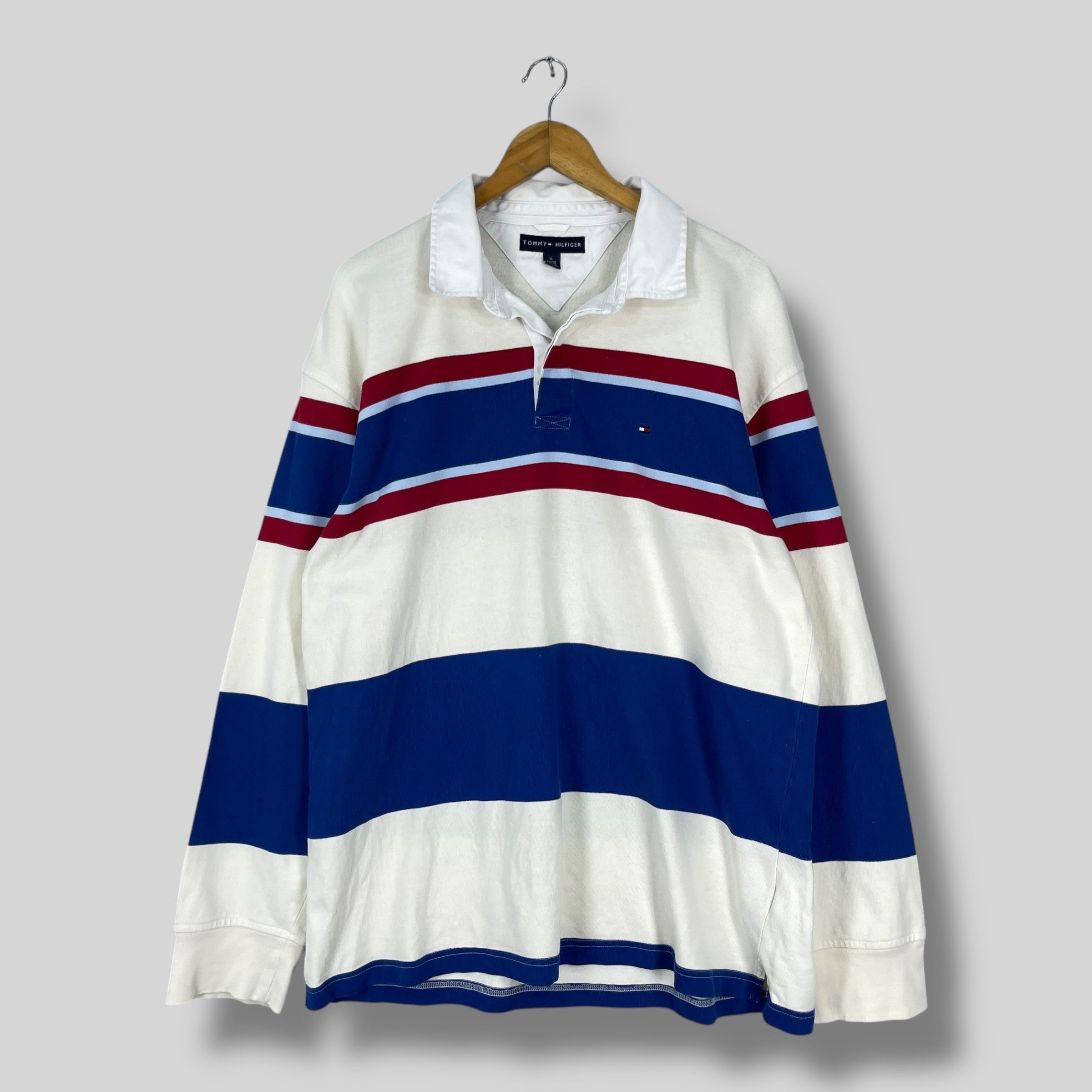 Vintage 1990s TOMMY HILFIGER Multi Stripe Polo Rugby Shirt