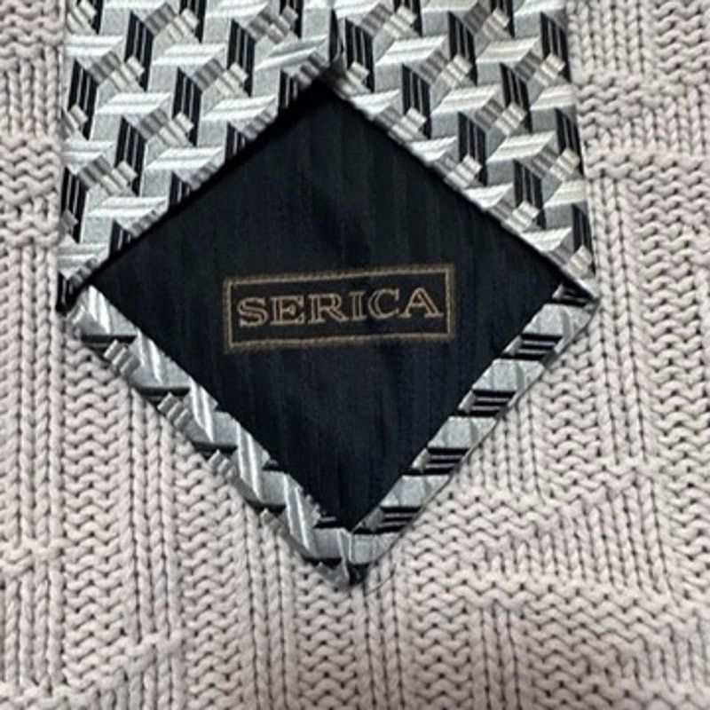 Serica Serica silver gray black geometric print Italian silk tie Size ONE SIZE - 4 Thumbnail