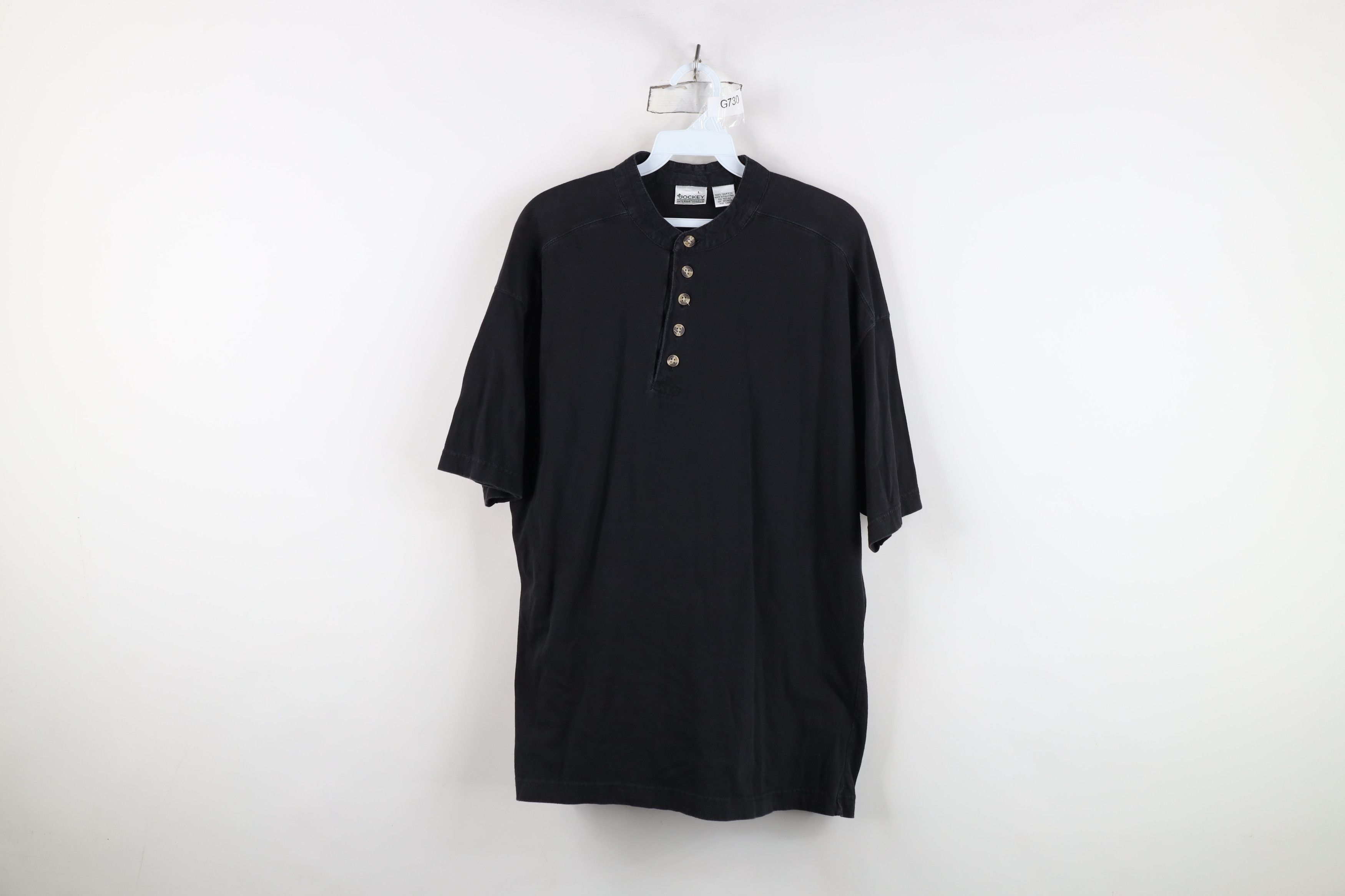 Vintage Vintage 90s Streetwear Blank Cotton Henley T-Shirt Black Size US L / EU 52-54 / 3 - 1 Thumbnail