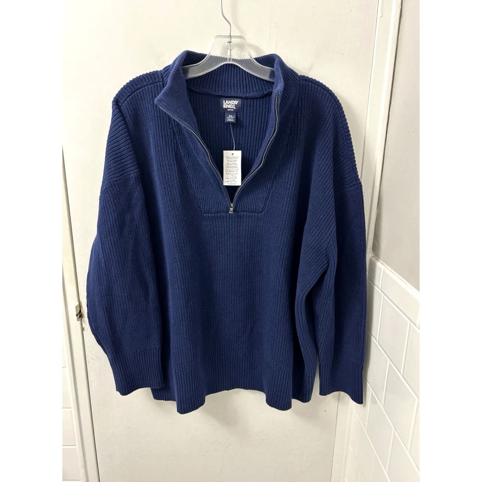 Lands' End Lands End Drifter Sweater Womens 2X Navy Blue Cotton Ribbed 1/4 Zip Pullover NWT Size XXL / US 16-18 / IT 52-54 - 2 Thumbnail