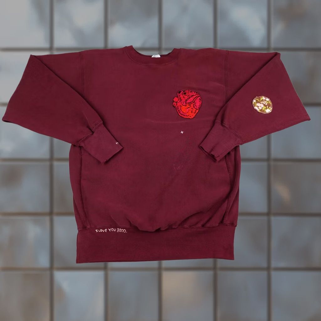 Champion VINTAGE Champion Reverse Weave Sweatshirt Mens XL Red Embroidered Heart Upcycle Size US XL / EU 56 / 4 - 1 Thumbnail
