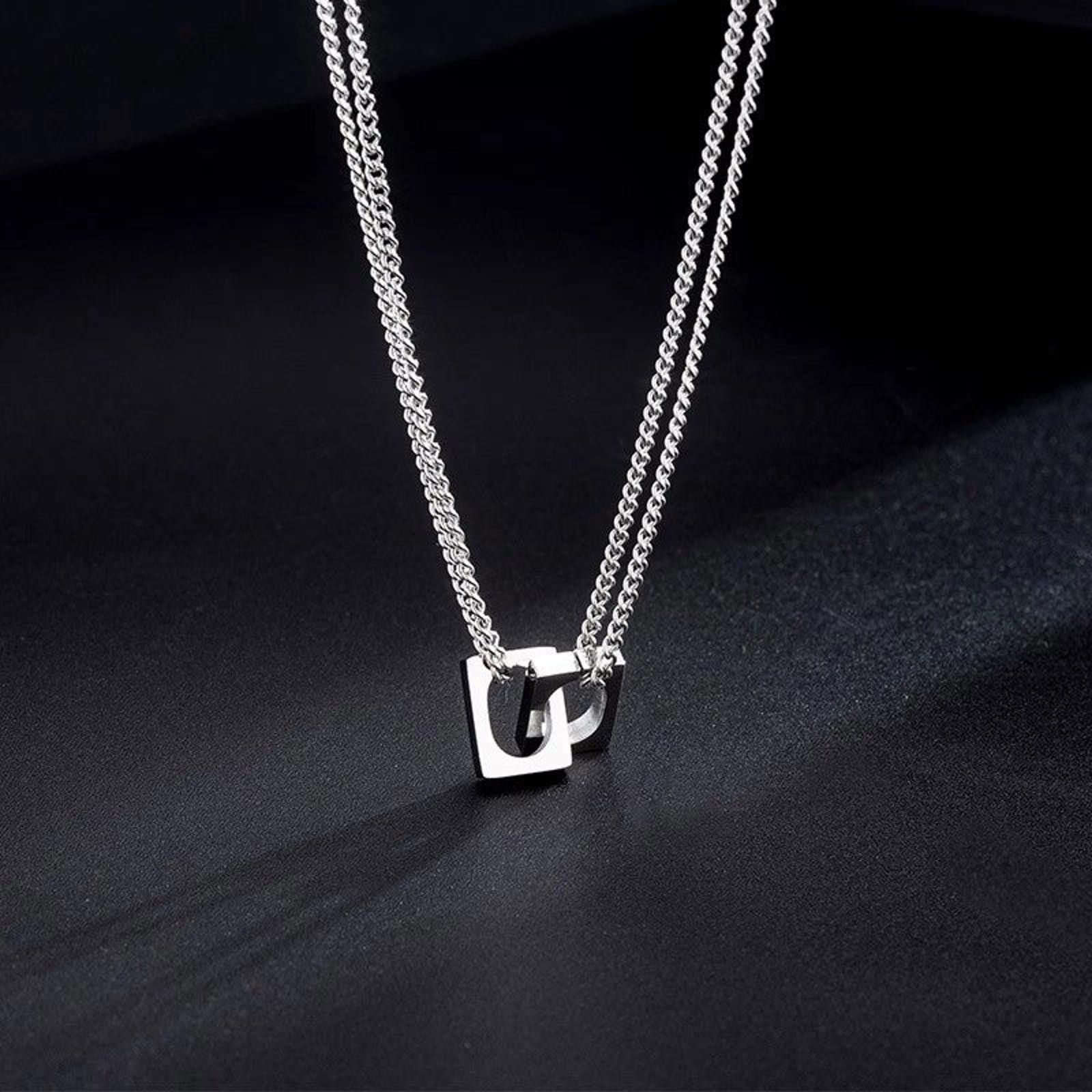 Jewelry Stylish Double Chain Silver Necklace Size ONE SIZE - 4 Thumbnail
