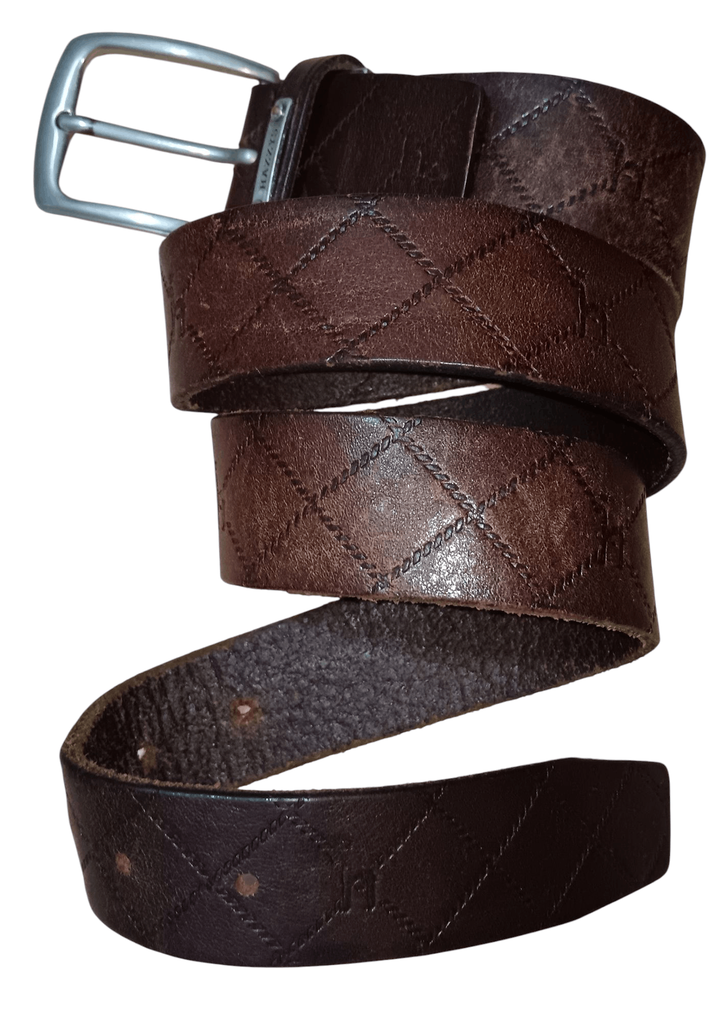 Genuine Leather × HAZZYS × Japanese Brand HAZZYS HOUNDTOOTH ENGRAVED LEATHER BELT Size 34 - 1 Thumbnail