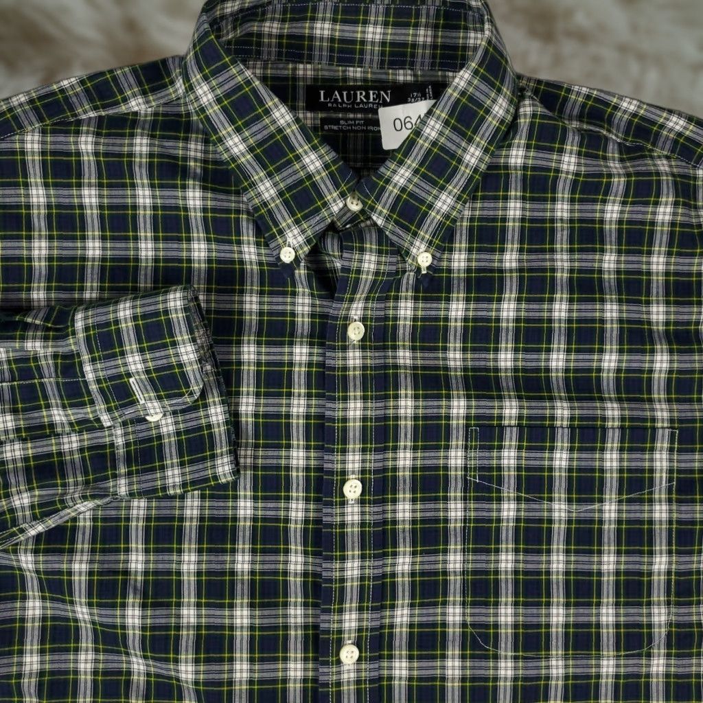 Ralph Lauren Ralph Lauren Shirt Mens Dress Shirt Blue Plaid 17.5 Button-Down Long Sleeve Casual Formal Workwear Wedding Size 46R - 1 Thumbnail