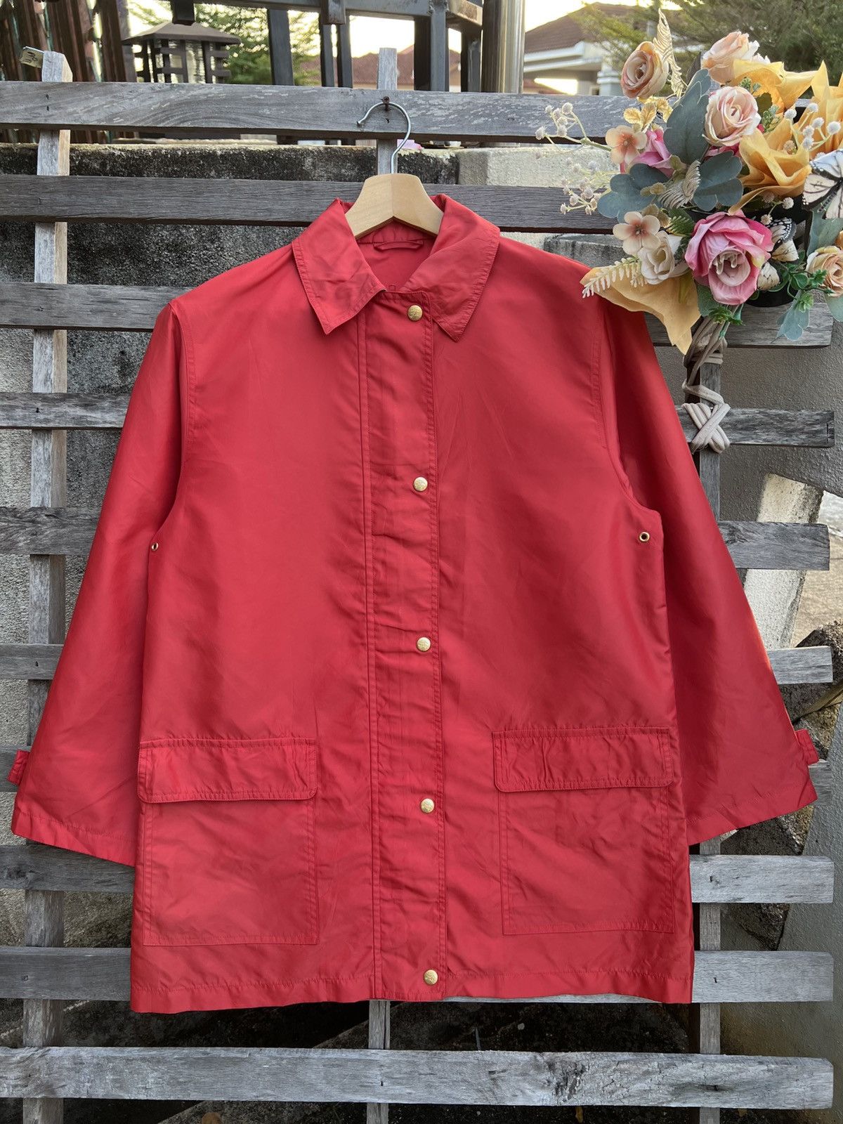 Burberry Burberry Red Button Jacket – Lightweight Casual Outerwear Size M / US 6-8 / IT 42-44 - 2 Thumbnail
