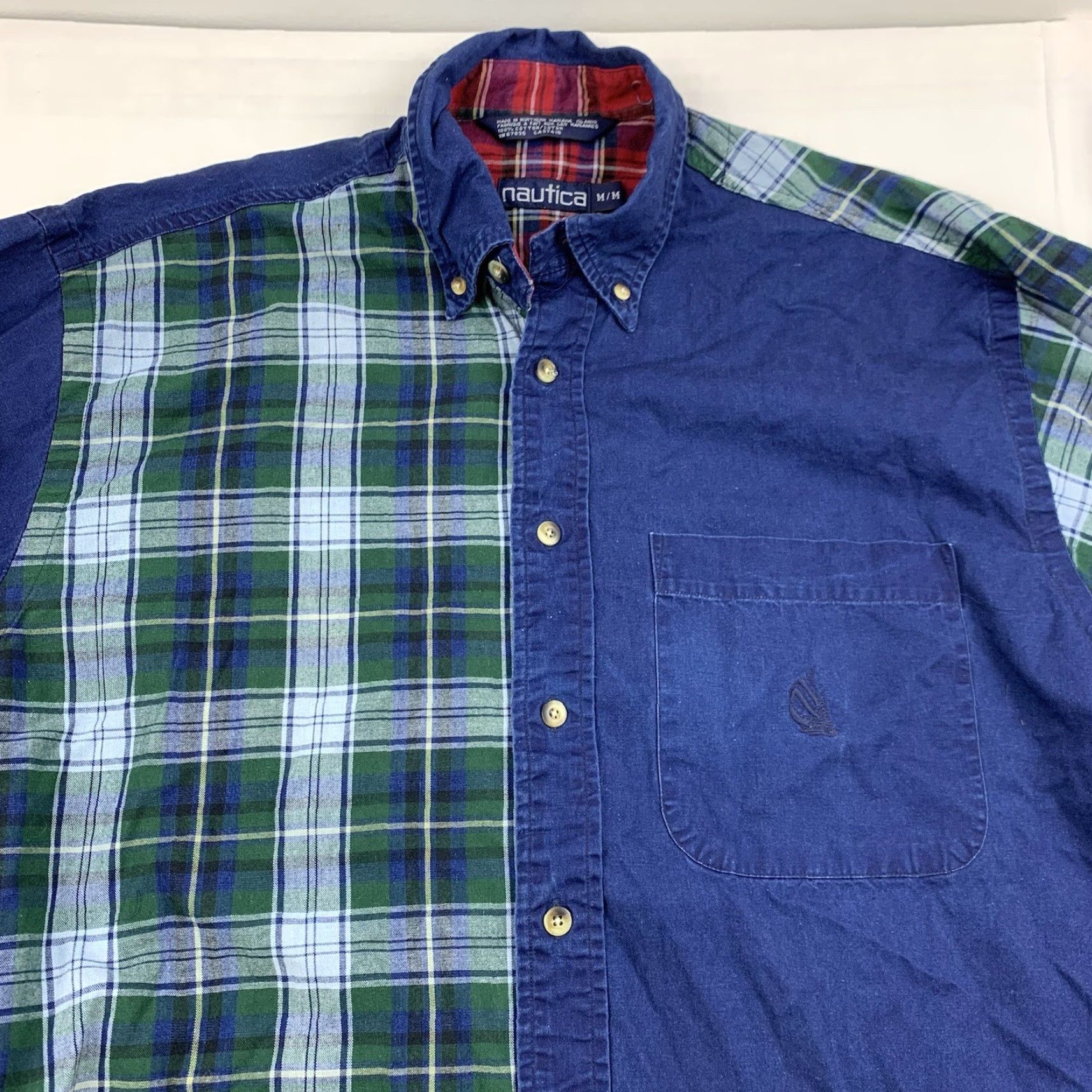 Nautica VINTAGE Nautica Button-Down Shirt Men Adult Medium Blue Plaid 90s Collared Cotton Shirt Size 40R - 2 Thumbnail