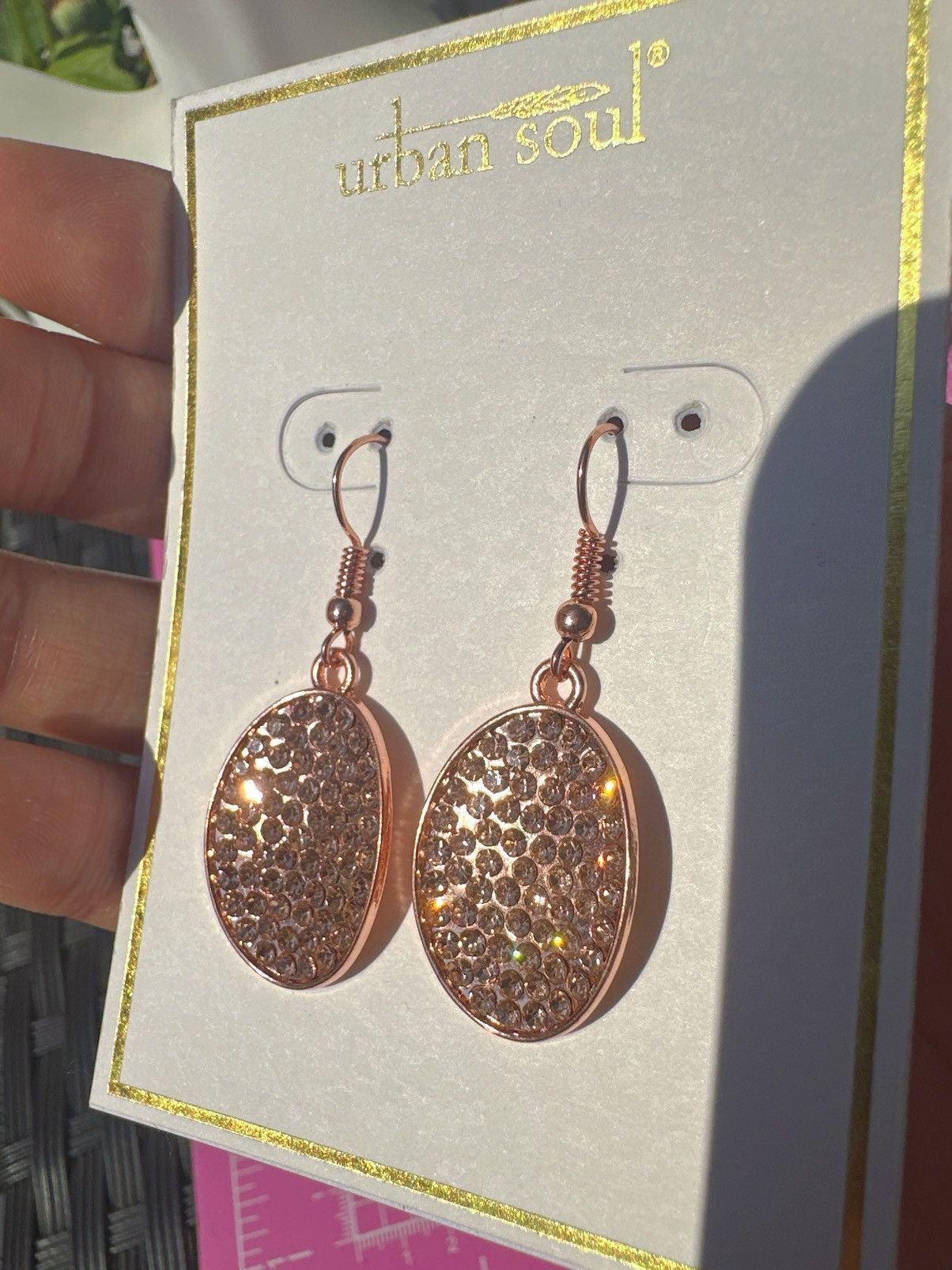 Designer Urban soul earrings rose gold tone diamonds paved oval drop Size ONE SIZE - 2 Thumbnail