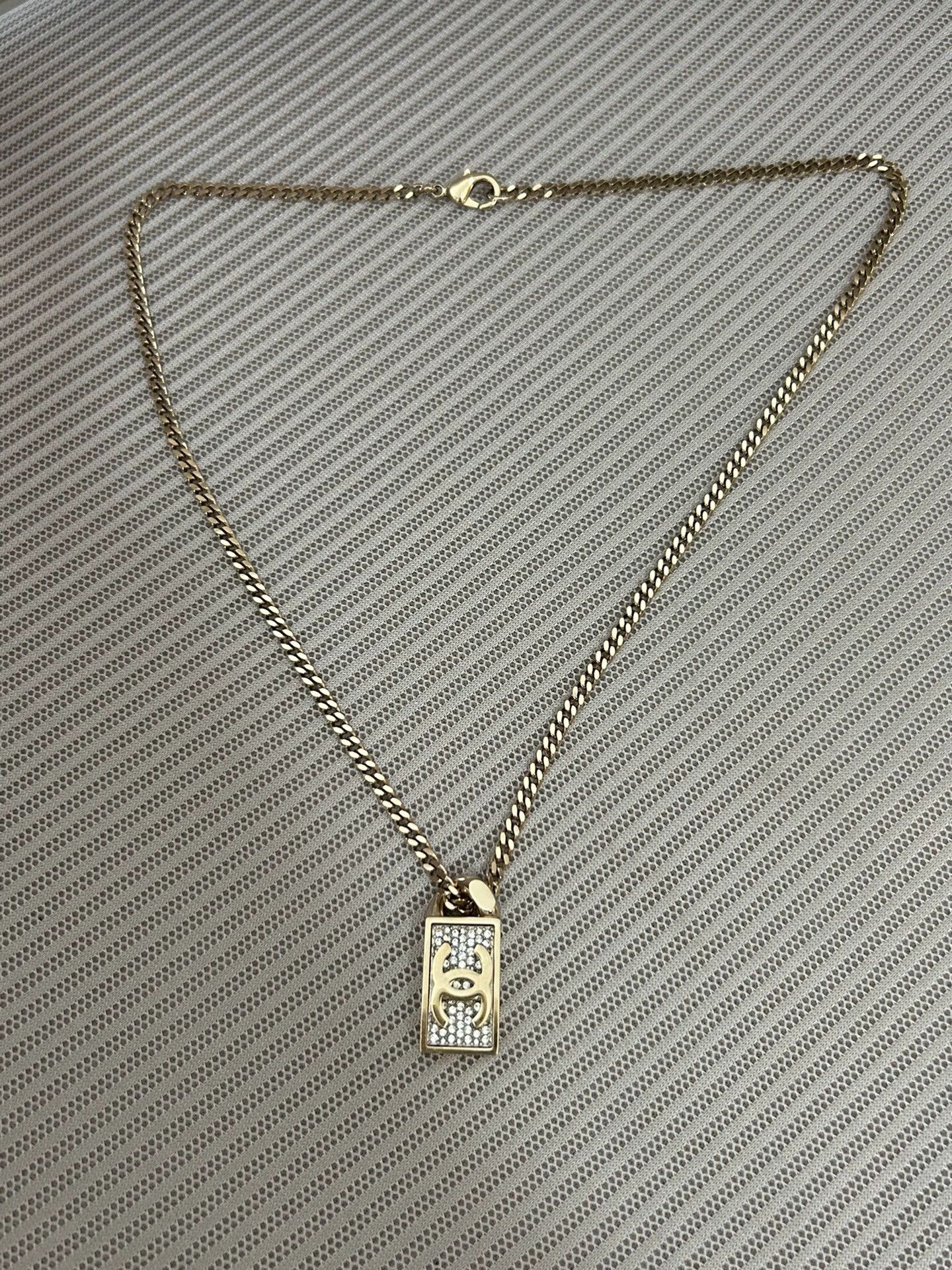 Chanel Chanel Double C Crystal Small Square Tag Necklace 9899N Size ONE SIZE - 1 Thumbnail