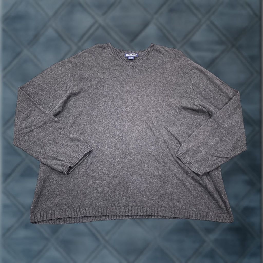 Lands' End Lands' End Mens XL Gray V-Neck Cotton Pullover Sweater Lightweight Madagascar Pullover Knit Casual Fall Mens Size US XL / EU 56 / 4 - 1 Thumbnail