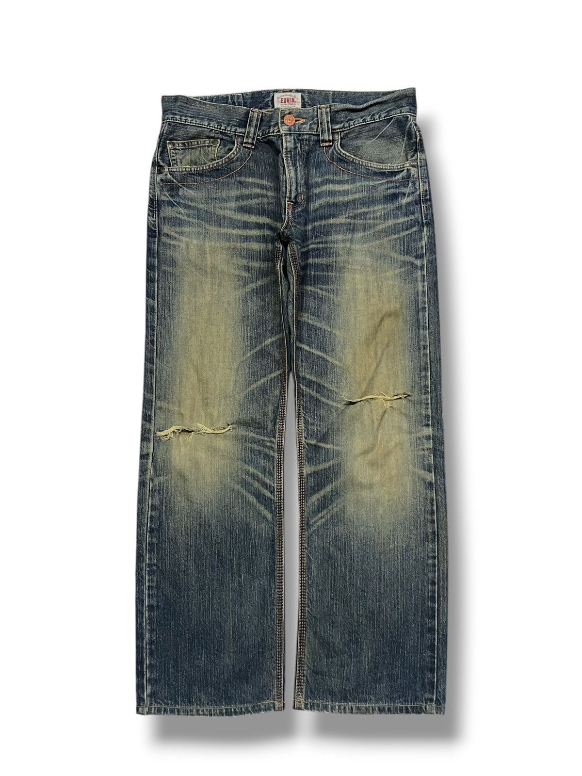 Edwin Loose Vintage Edwin 403XVS - Faded Mud Wash,Distressed Denim Size US 35 - 2 Thumbnail