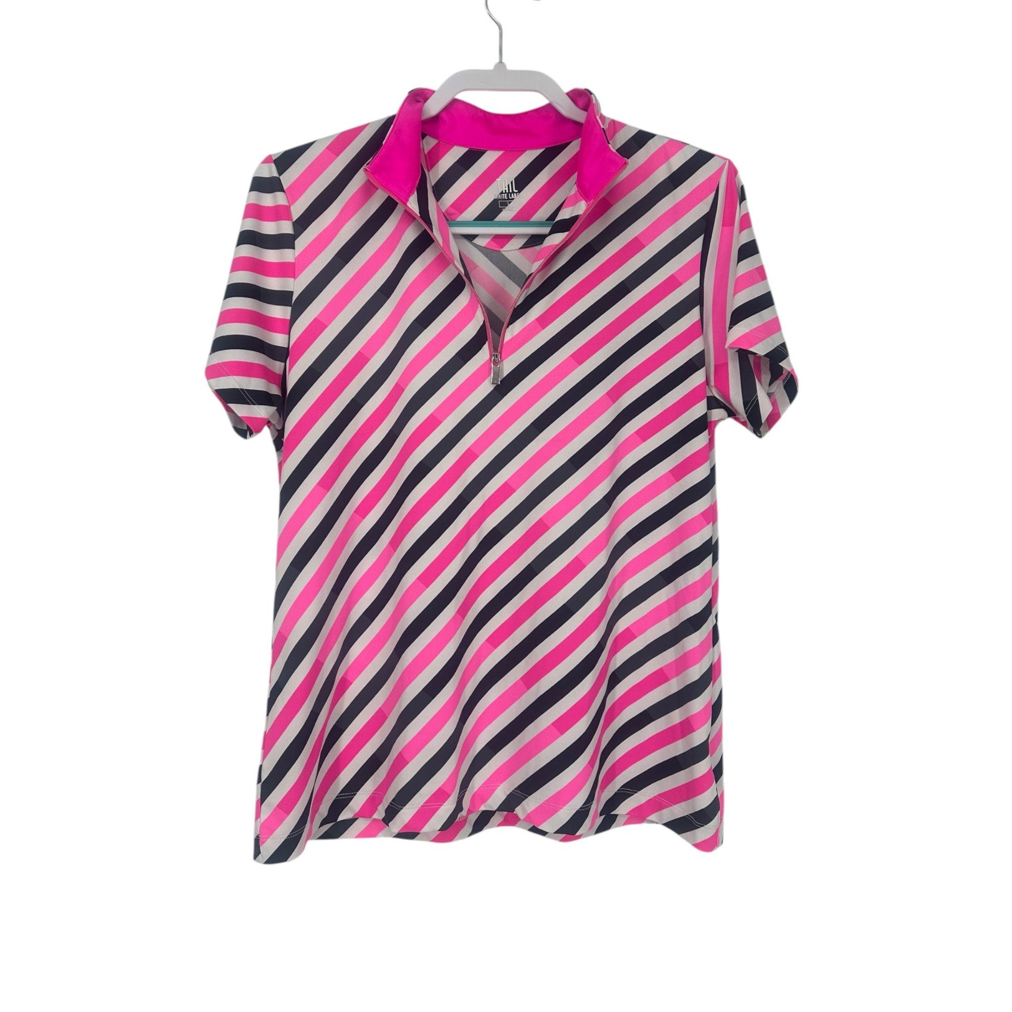 Other Tail Golf Top - Pink Black Striped Quarter Zip - Size L Size L / US 10 / IT 46 - 3 Thumbnail