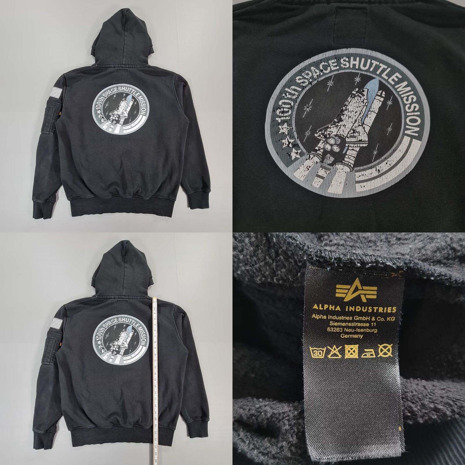 Jordan Brand Alpha Industries Mens Hoodie Black Small Nasa Space Shuttle USA Flag Logo Fleece Size US S / EU 44-46 / 1 - 8 Thumbnail