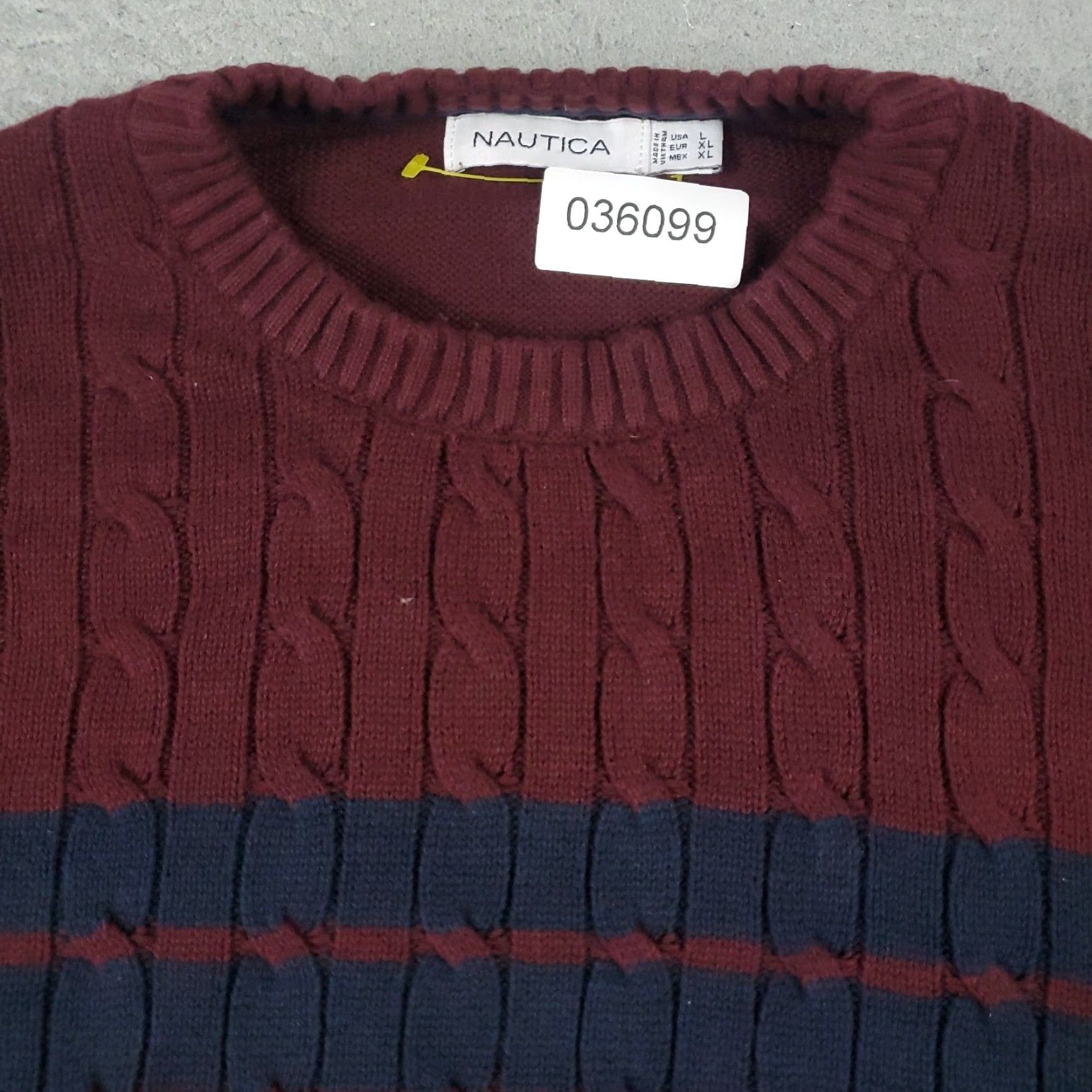 Nautica Nautica Cable Knit Sweater Mens Large Blue Red Stripe Casual Pullover Crew Neck Cotton Size US L / EU 52-54 / 3 - 2 Thumbnail