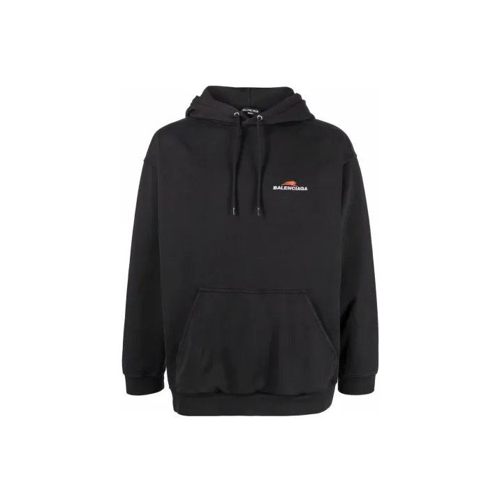 Balenciaga Logo Embroidered Black Hoodie