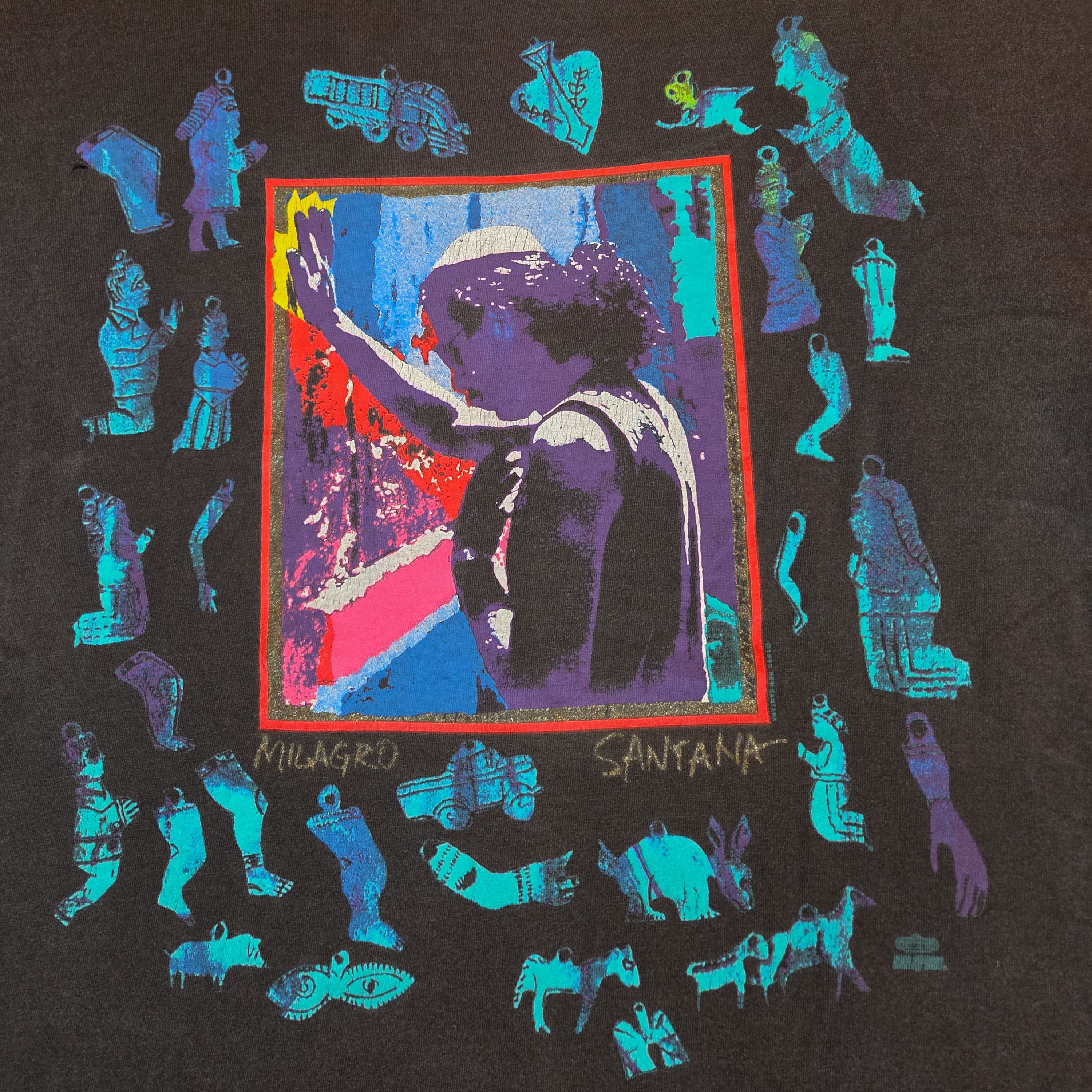 Hanes VTG Carlos Santana Milagro T Shirt Black 90s Concert Band XL Size US XL / EU 56 / 4 - 2 Thumbnail