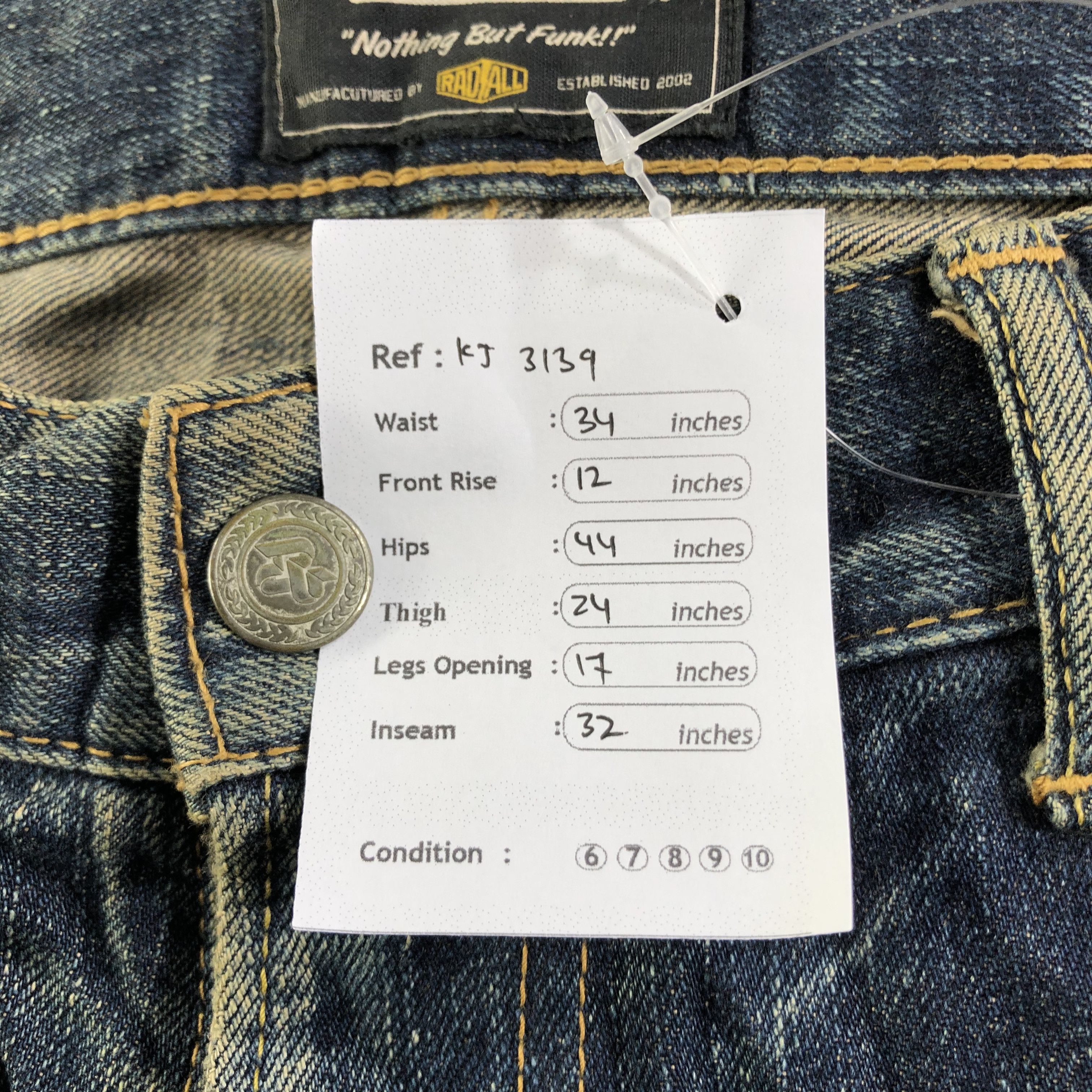 Japanese Brand Vintage Radial Jeans Rusty Wash Denim KJ3139 Size US 34 / EU 50 - 11 Thumbnail