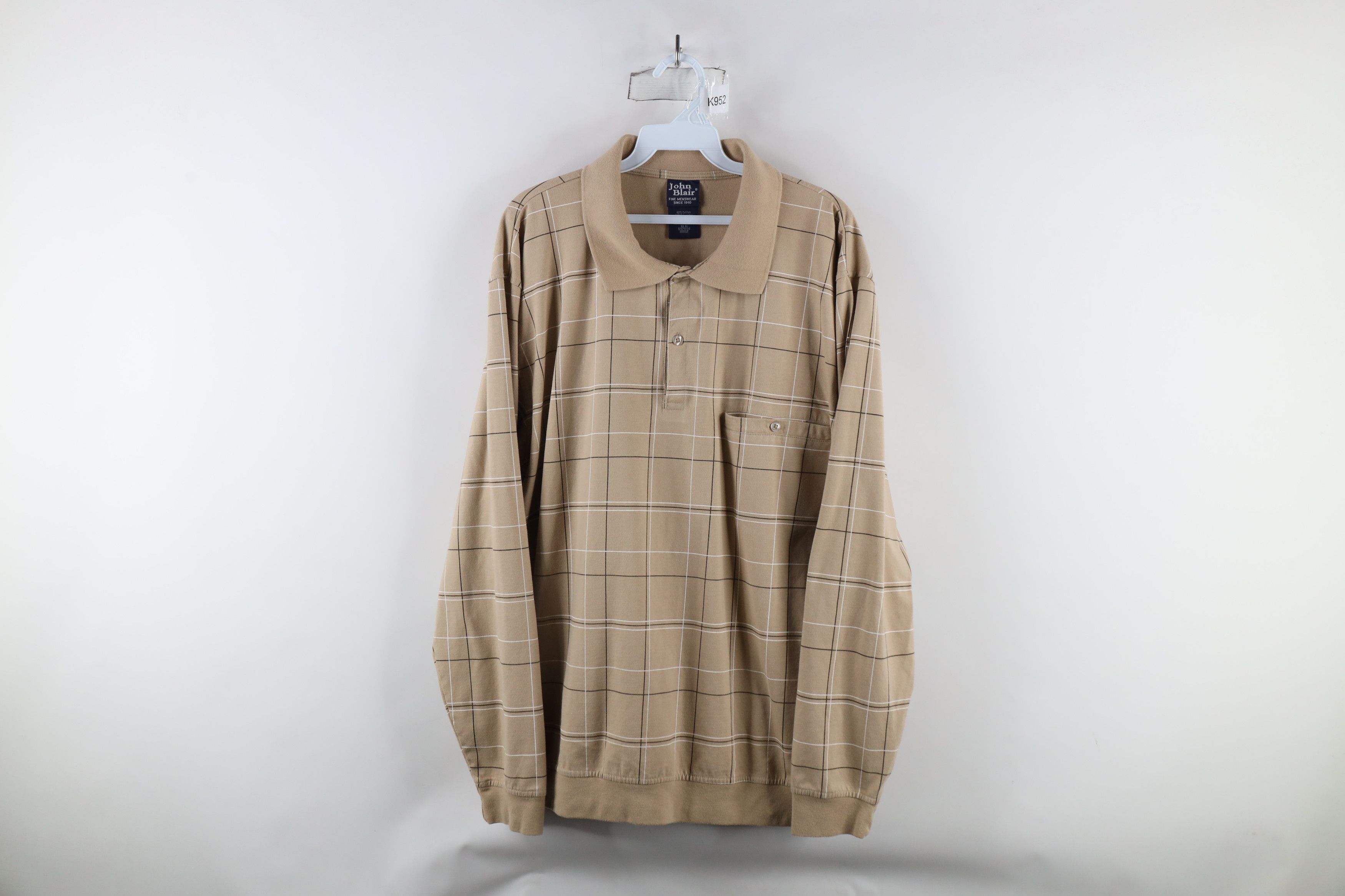 Vintage 90s Streetwear Pullover Long Sleeve Polo Shirt Beige