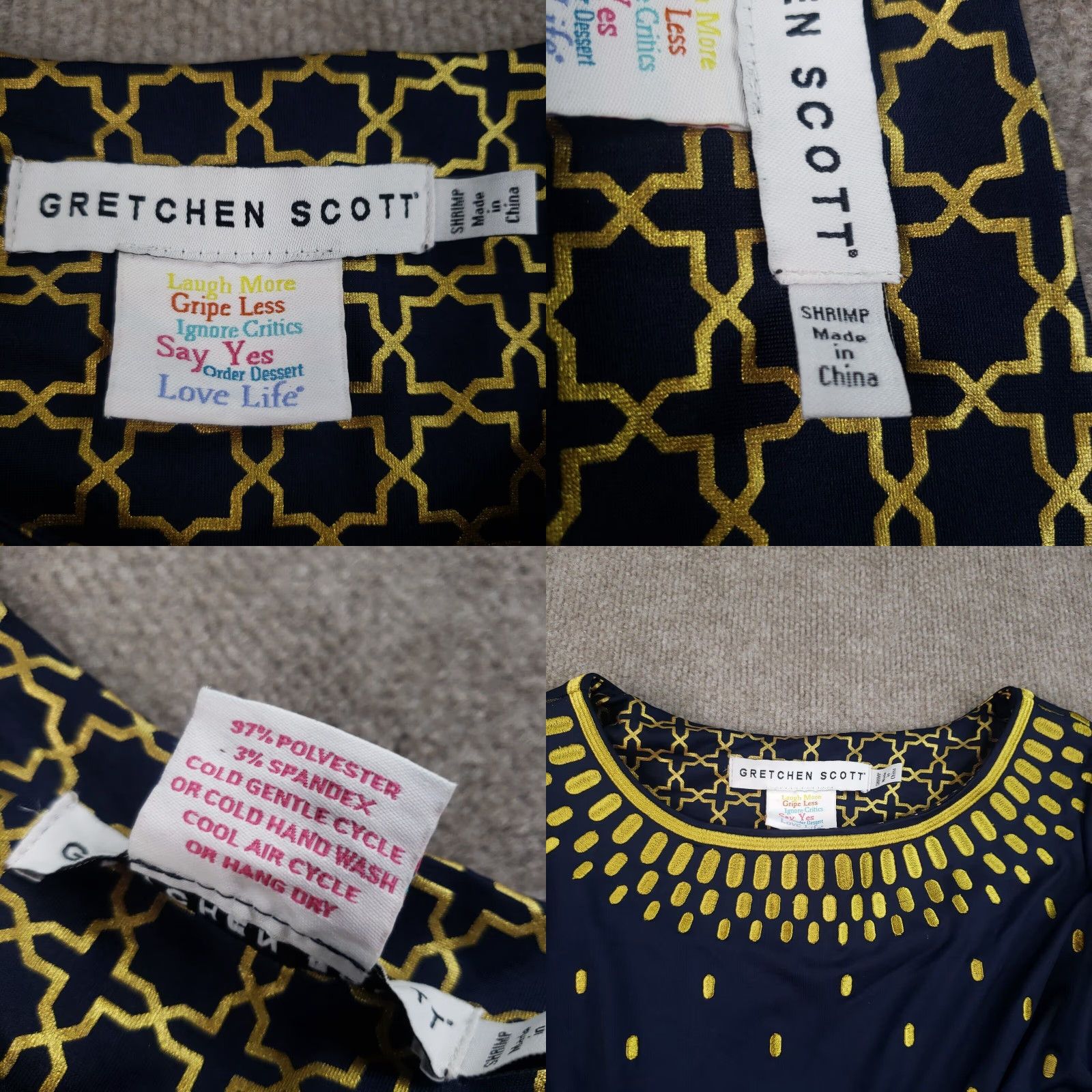 Vintage Gretchen Scott Rocket Girl Sheath Dress Womens M Blue Polka Dot Embroidered 3/4 Sleeve Knee Length Round Neck Pullover Size M / US 6-8 / IT 42-44 - 8 Thumbnail