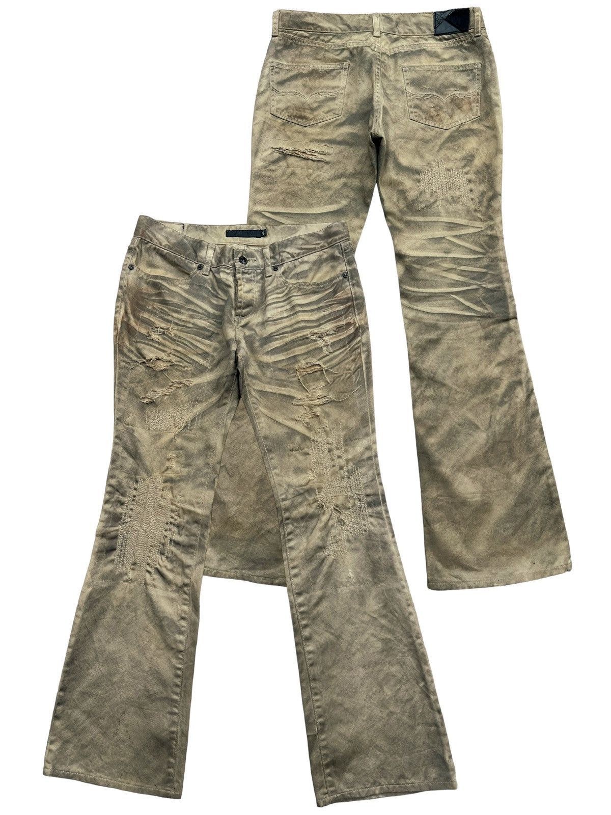 Image of Gostar De Fuga x If Six Was Nine Gosta De Fuga Distressed Mudwash Lowrise Flare Pants 33X31 in Beig