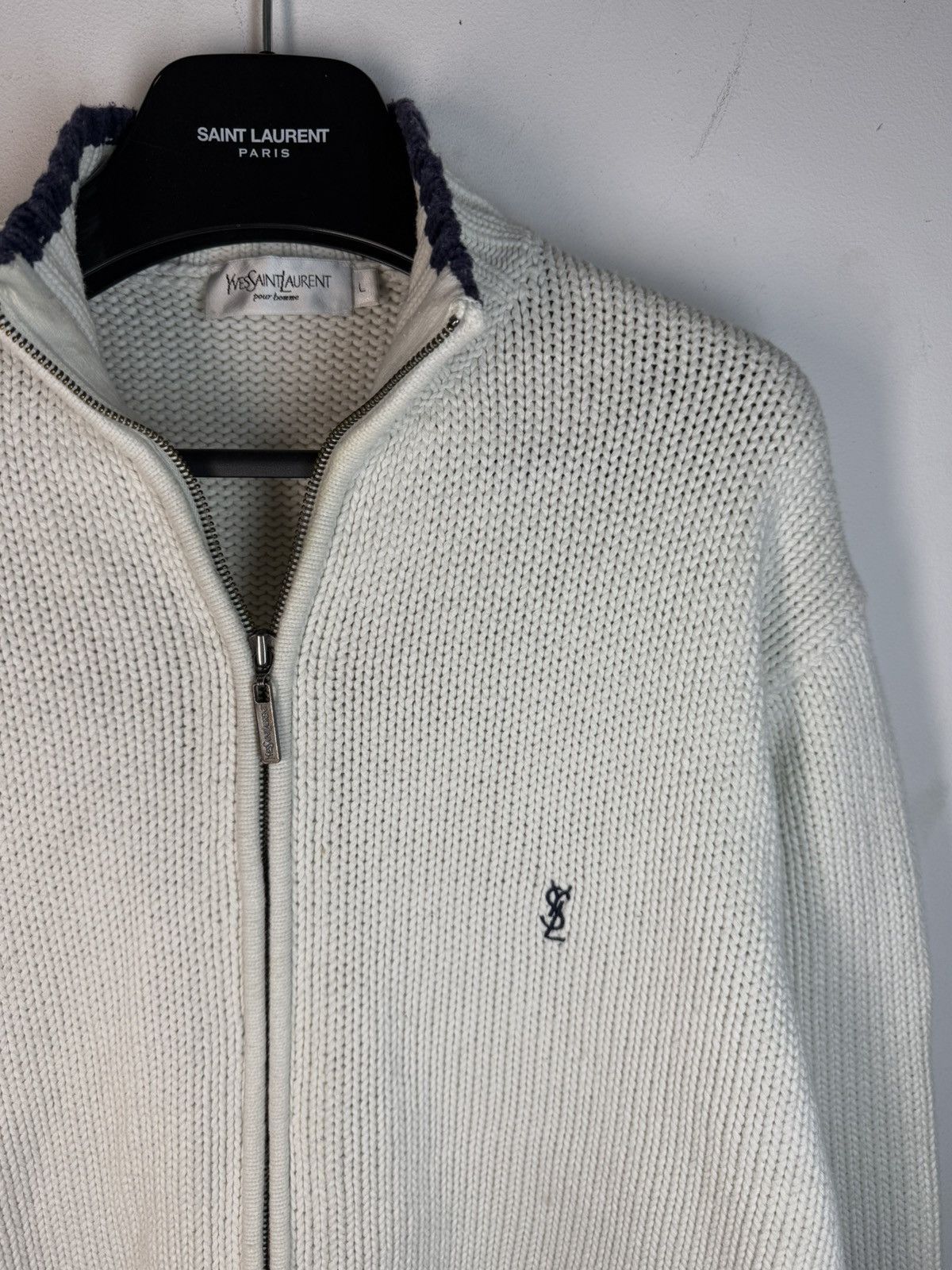 Yves Saint Laurent Heavy White YSL Sweater Zip Knit Thick YSL Sweatshirt Size US L / EU 52-54 / 3 - 1 Thumbnail