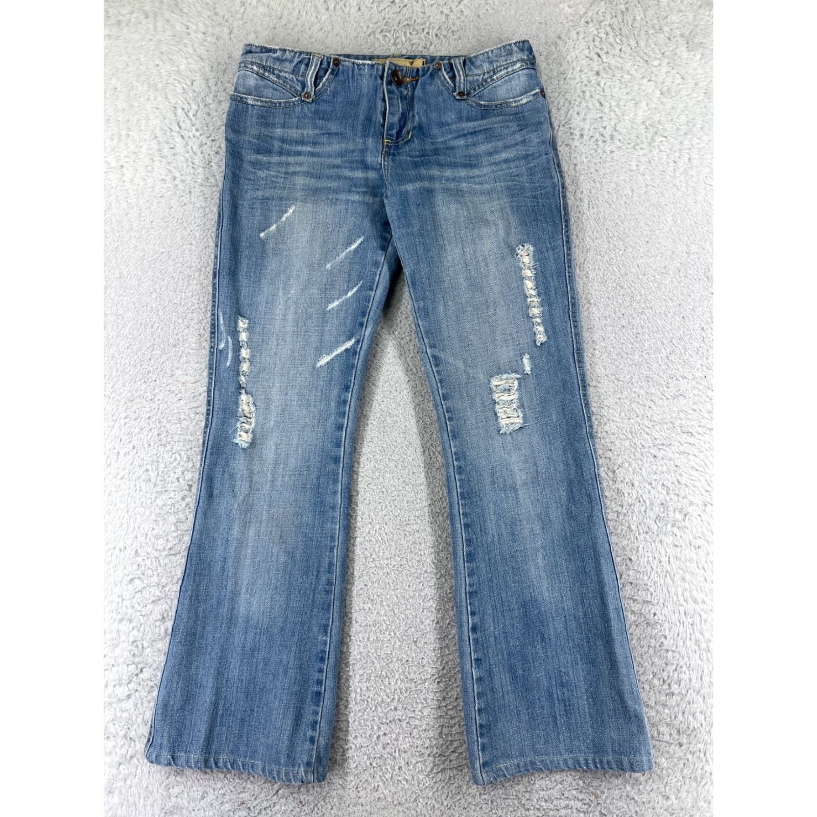 Denime Chi Ole Jeans Womens 28x29 Blue Denim Distressed 100% Cotton Bootcut 5-Pocket Regular Size 7 Size 28" / US 6 / IT 42 - 2 Thumbnail