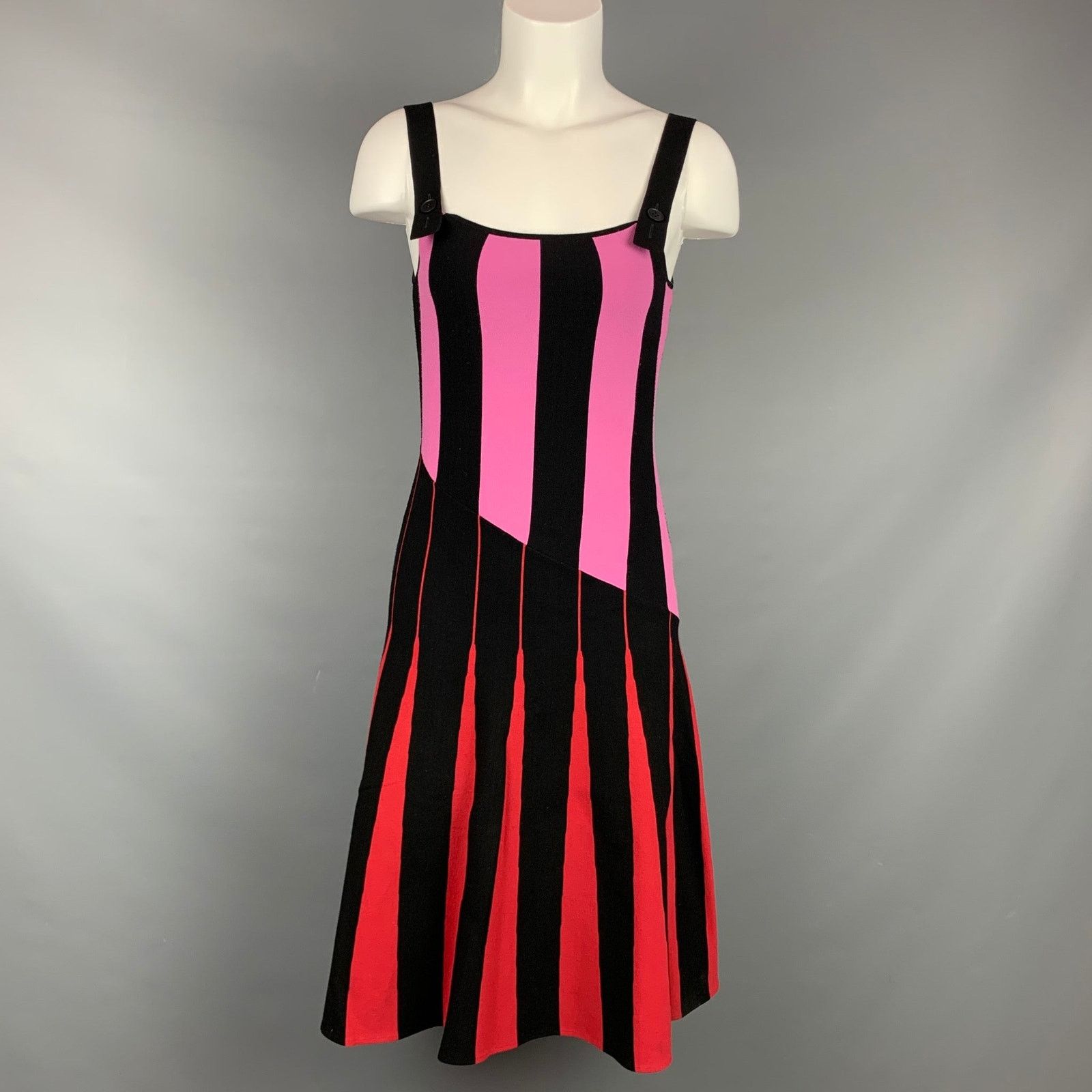 Tomas Maier Black & Red Viscose / Polyester Stripe Mid-Calf A-line Dress Size XS / US 0-2 / IT 36-38 - 1 Thumbnail