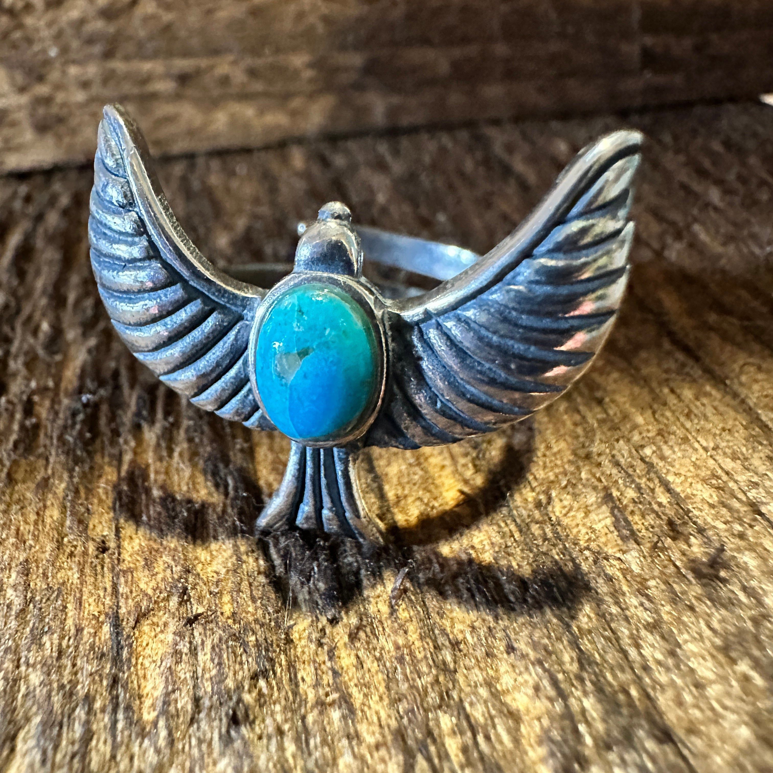 Other Eagle Emblem Turquoise Sterling Silver Ring – Handcrafted Na Size ONE SIZE - 1 Thumbnail