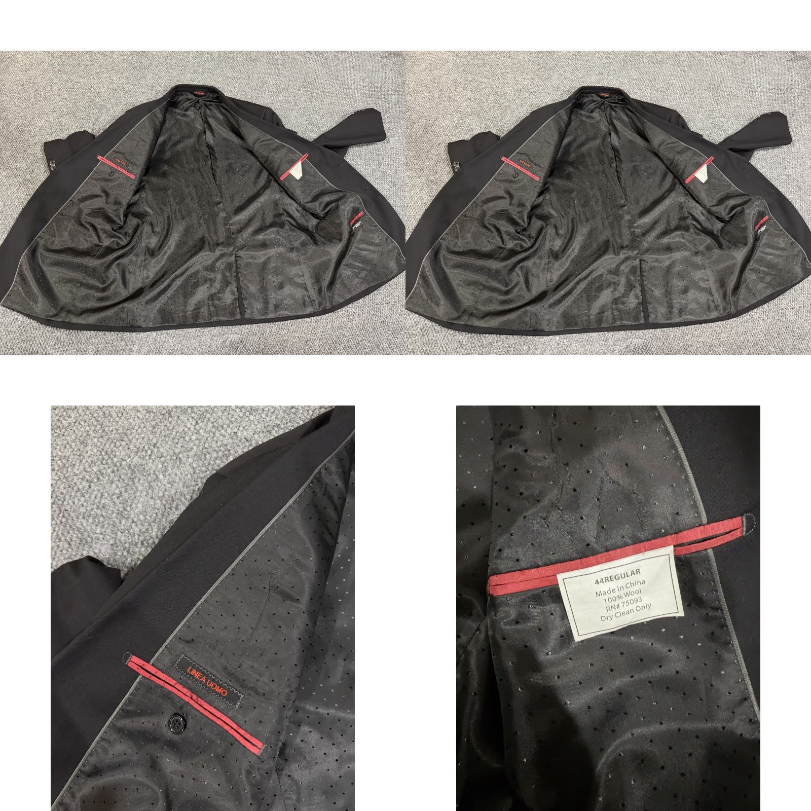 Vintage Linea Uomo Blazer Mens 44R Black 100% Wool Classic Fit Two-Button Notch Lapel Suit Jacket Size 44R - 8 Thumbnail