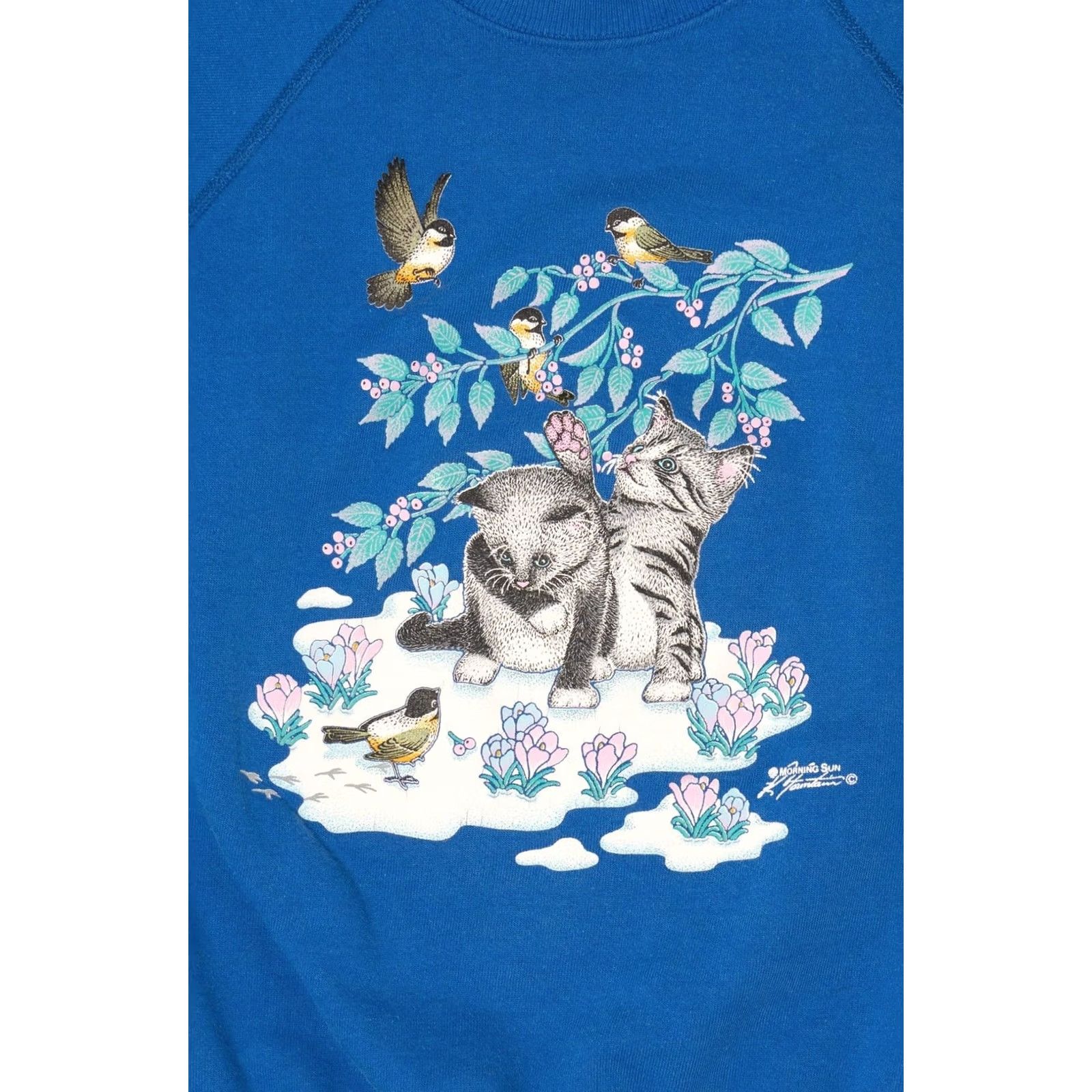 Vintage Vintage Morning Sun Kittens And Birds Raglan Sweatshirt Blue 1990s Medium Womens Size US M / EU 48-50 / 2 - 2 Thumbnail