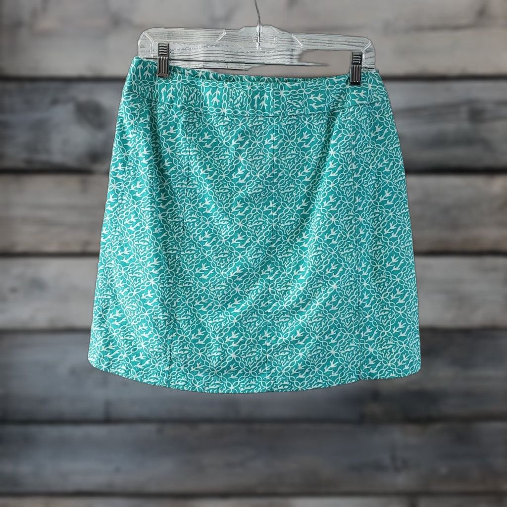 Ann Taylor Ann Taylor Womens Skirt Sz 6 White Turquoise Cotton Blend A-Line Short Zip Size 28" / US 6 / IT 42 - 1 Thumbnail