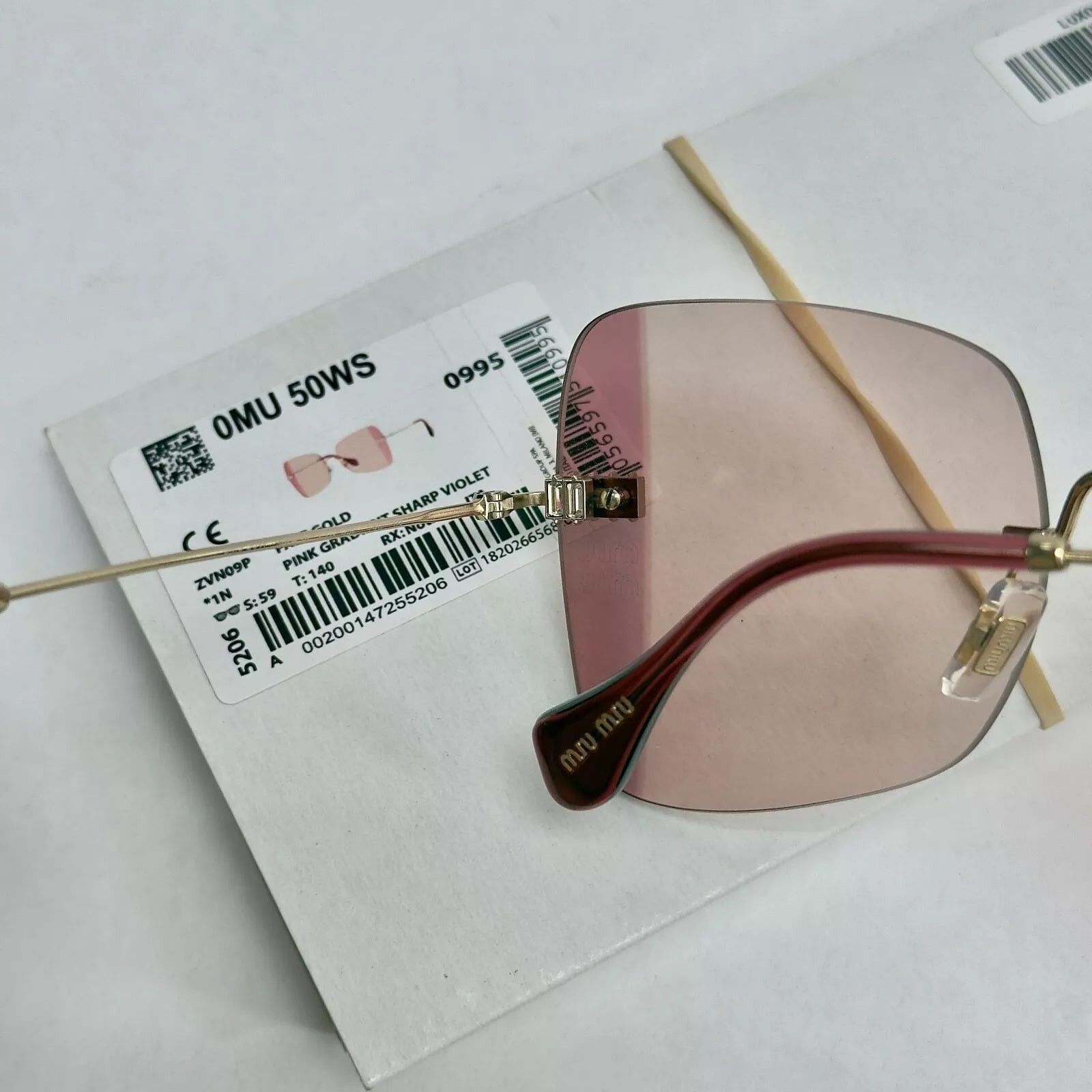 Miu Miu MIU MIU Runway MU50WS Pink Crystal Gold Sunglasses 50W Size ONE SIZE - 4 Thumbnail