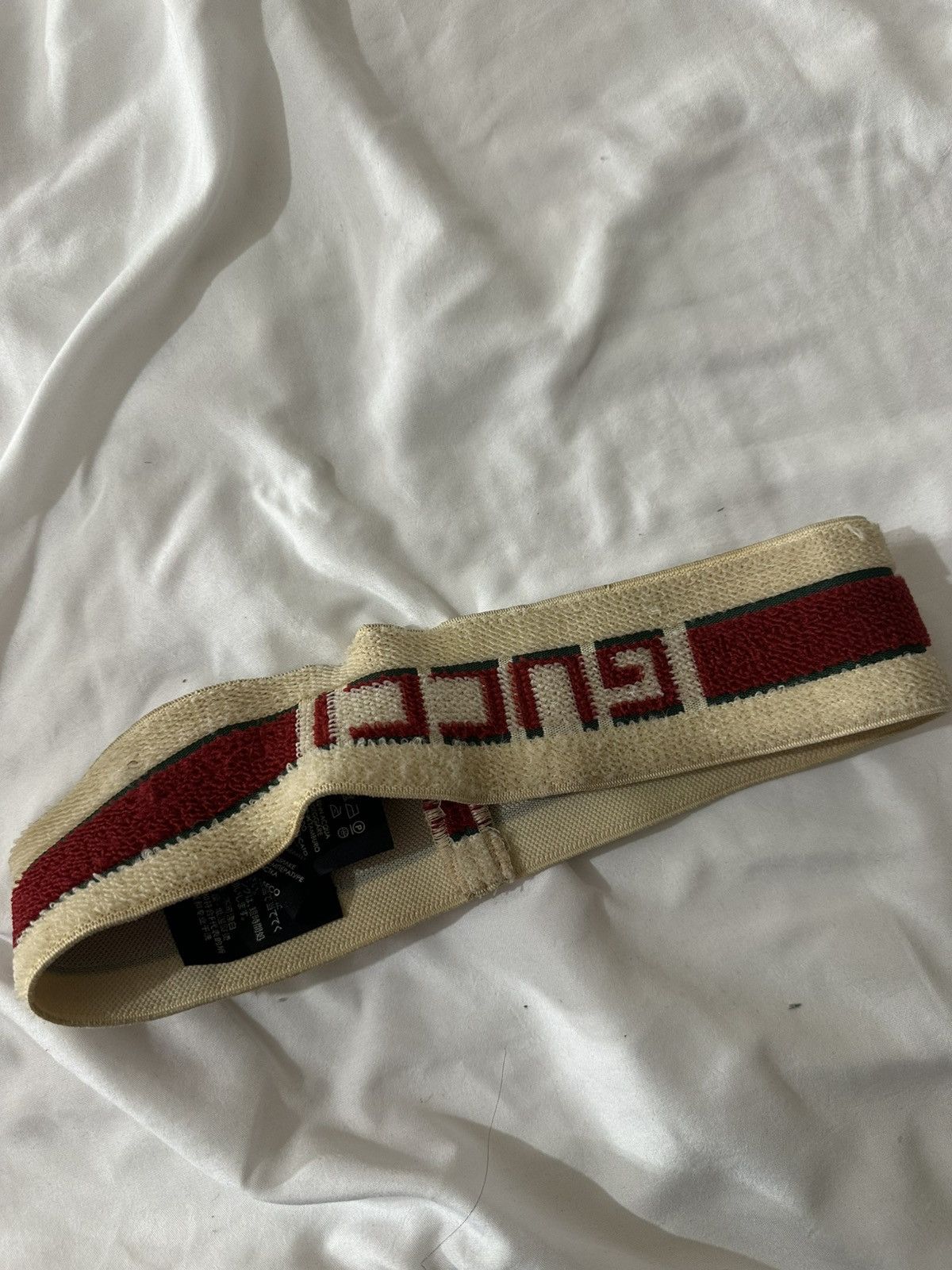 Gucci Gucci Cream Striped Logo Terry Elastic Head Band Size ONE SIZE - 3 Thumbnail