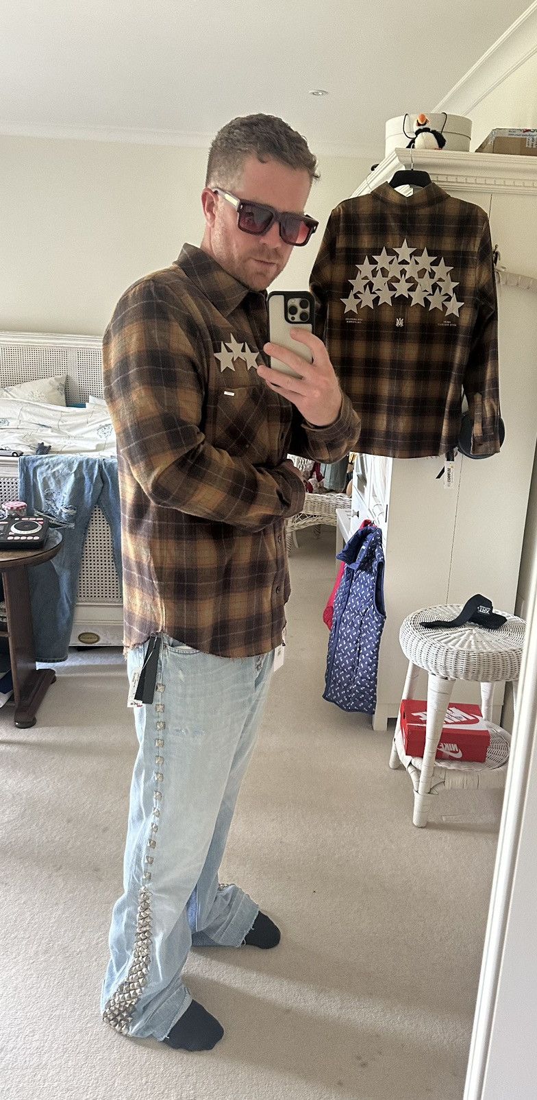 Amiri $890 Amiri leather star flannel shirt chai tea $890 🤑 Size US M / EU 48-50 / 2 - 5 Thumbnail