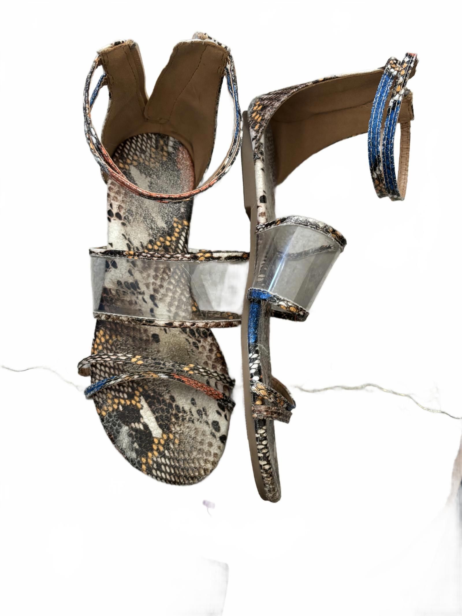 Designer EUC! Stylish Snakeskin Print Sandals with Clear Straps 7 Size US 7 / IT 37 - 2 Thumbnail