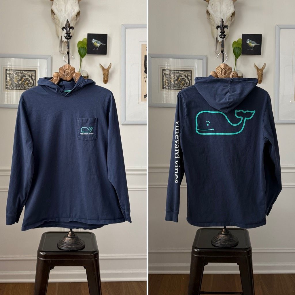 Vineyard Vines Vineyard Vines Dark Blue Tshirt Weight Cotton Hoodie Blue Wh Size US L / EU 52-54 / 3 - 1 Thumbnail