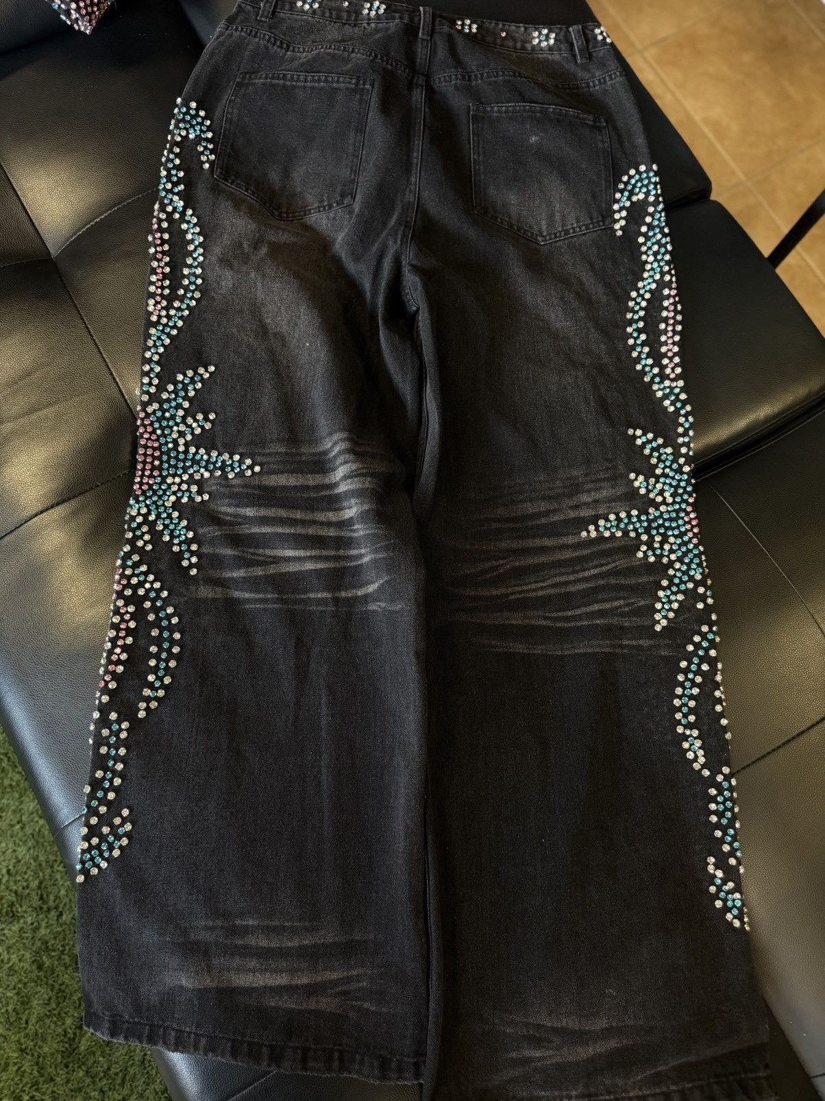 Vale Valley Stone Crystal Rhinestone Baggy Black Jeans Size 30 Size US 30 / EU 46 - 6 Thumbnail