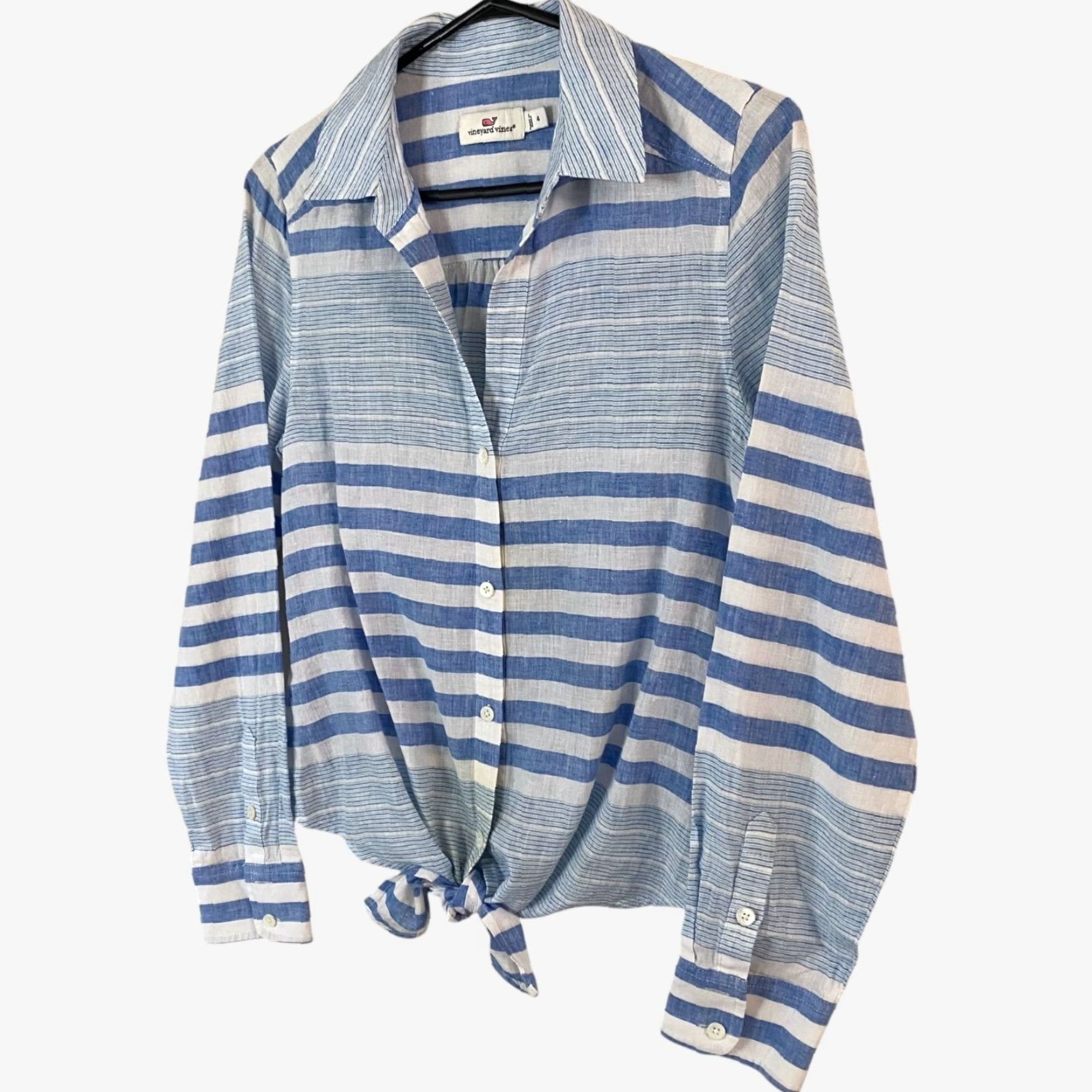Vineyard Vines VINTAGE Vineyard Vines Striped Button-Up Shirt Women's Size 4 Blue Linen Long Sleeve Preppy Size S / US 4 / IT 40 - 2 Thumbnail