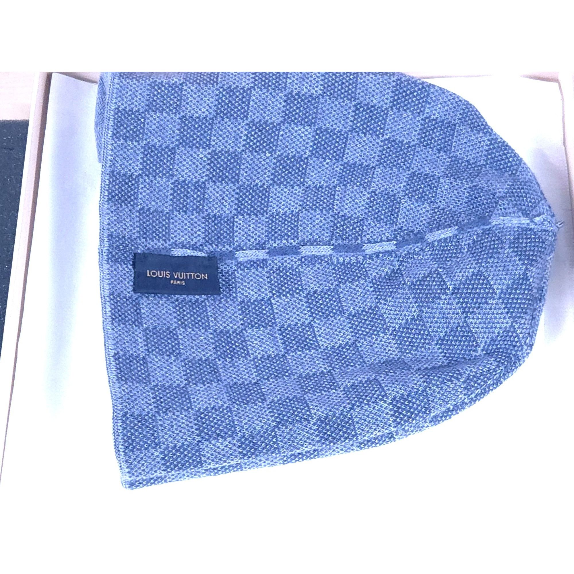 Louis Vuitton Damier Graphite Blue Wool Beanie Hat New