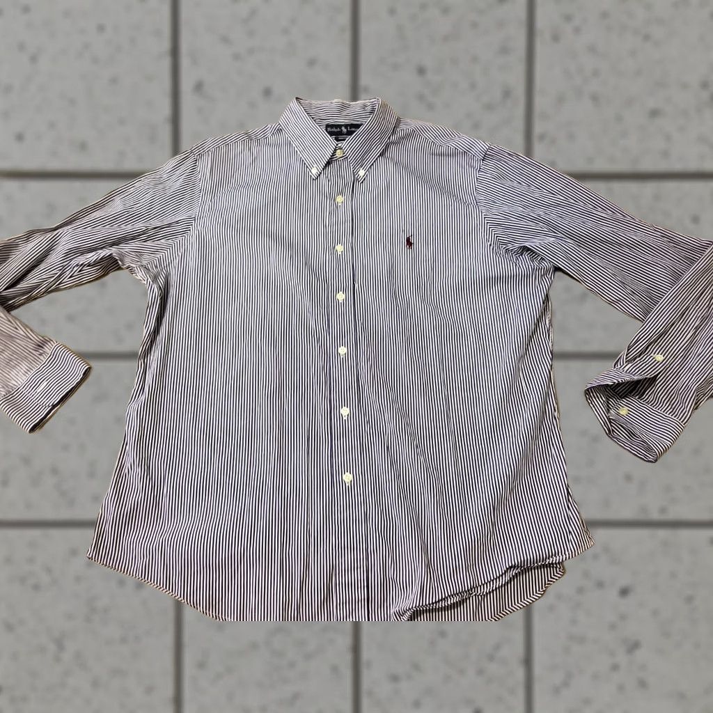 Polo Ralph Lauren Polo Ralph Lauren Dress Shirt XL Mens Blue Cotton Button Stripes Shirt Size 46R - 1 Thumbnail
