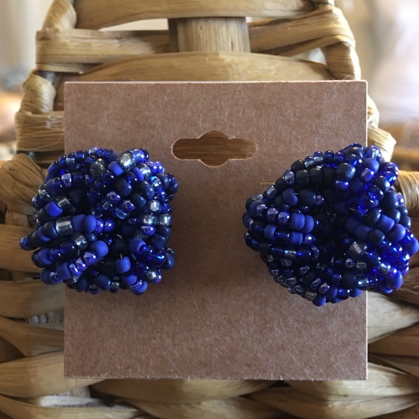 Jewelry Handcrafted Beaded Knot Pierced Earrings in Blue, Women's
