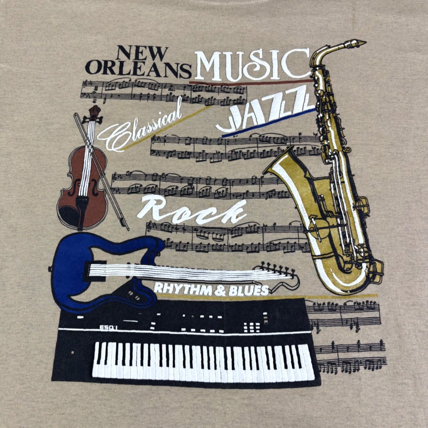 Rhythm VINTAGE Absolute Quality Mens T-Shirt Music Jazz Rock Rhythm Blues Graphic Print Crew Neck Short Sleeve Beige XL Unisex Adults Cambr/?? Size US XL / EU 56 / 4 - 7 Thumbnail