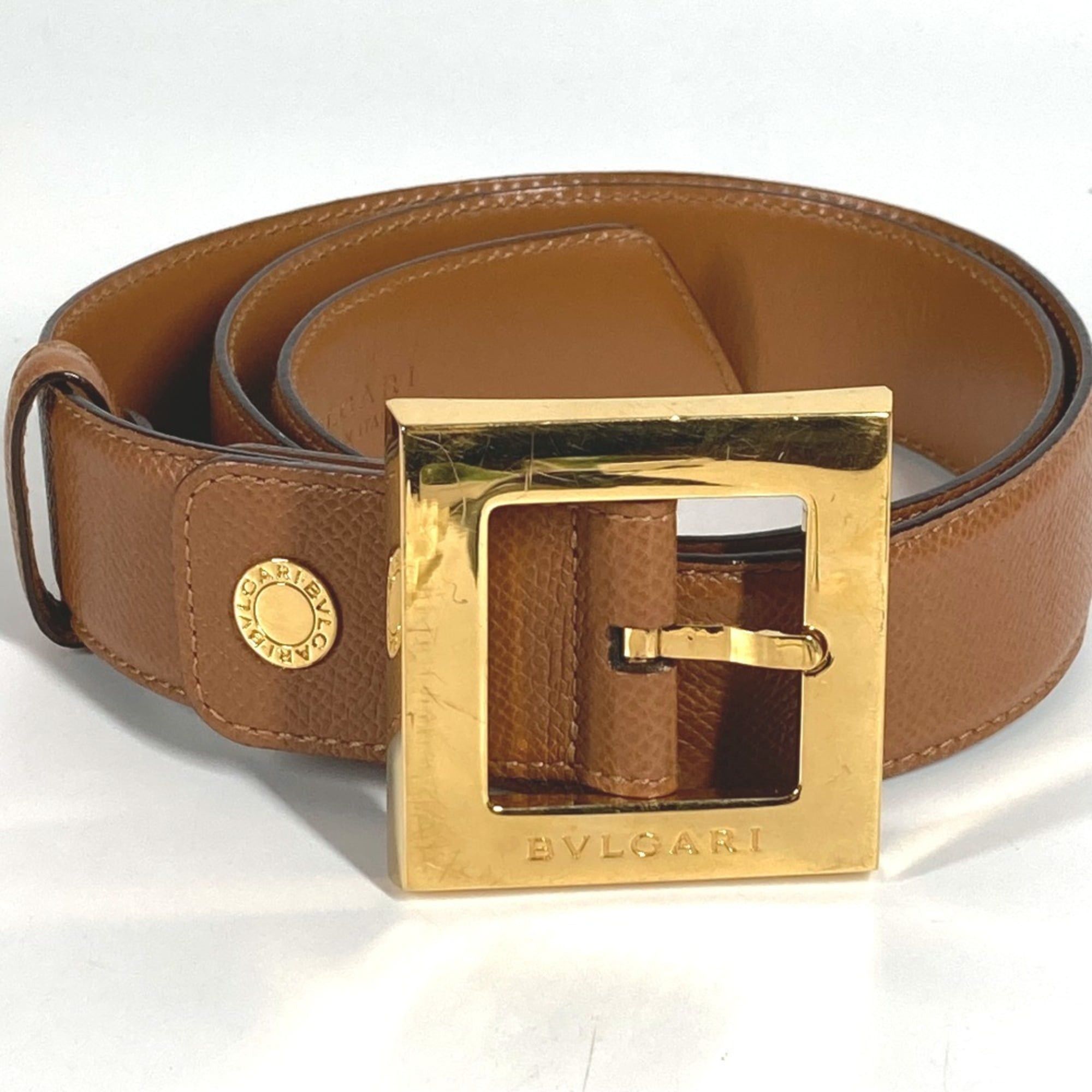 Bulgari grain calf leather belt - Black Bvlgari Grained Leather Bulgari Bulgari Round Logo Buckle  main image 2