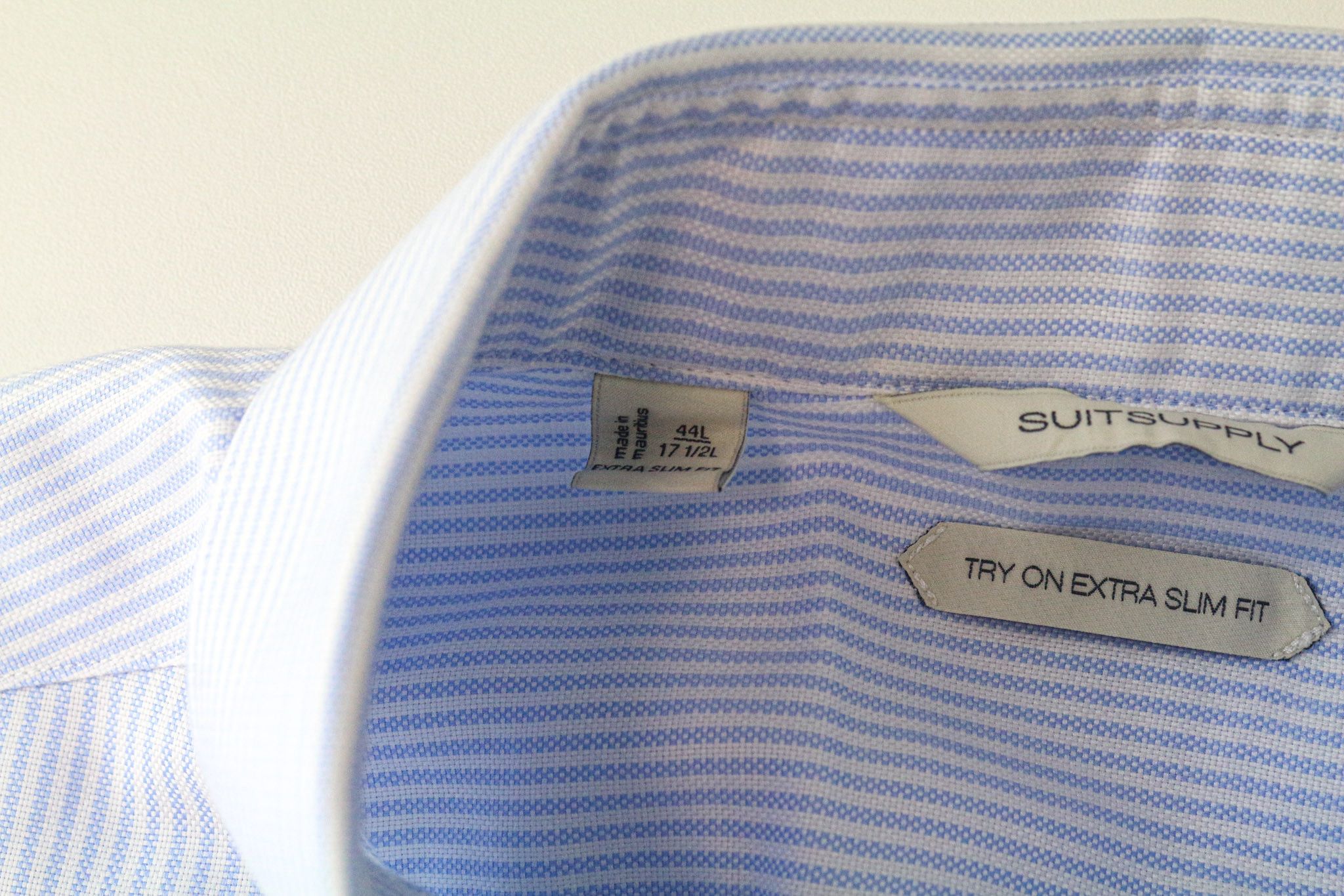 Suitsupply 44L/17 1/2L Extra Slim Blue Cotton Stripe Shirt 79237 Size 44L - 5 Thumbnail