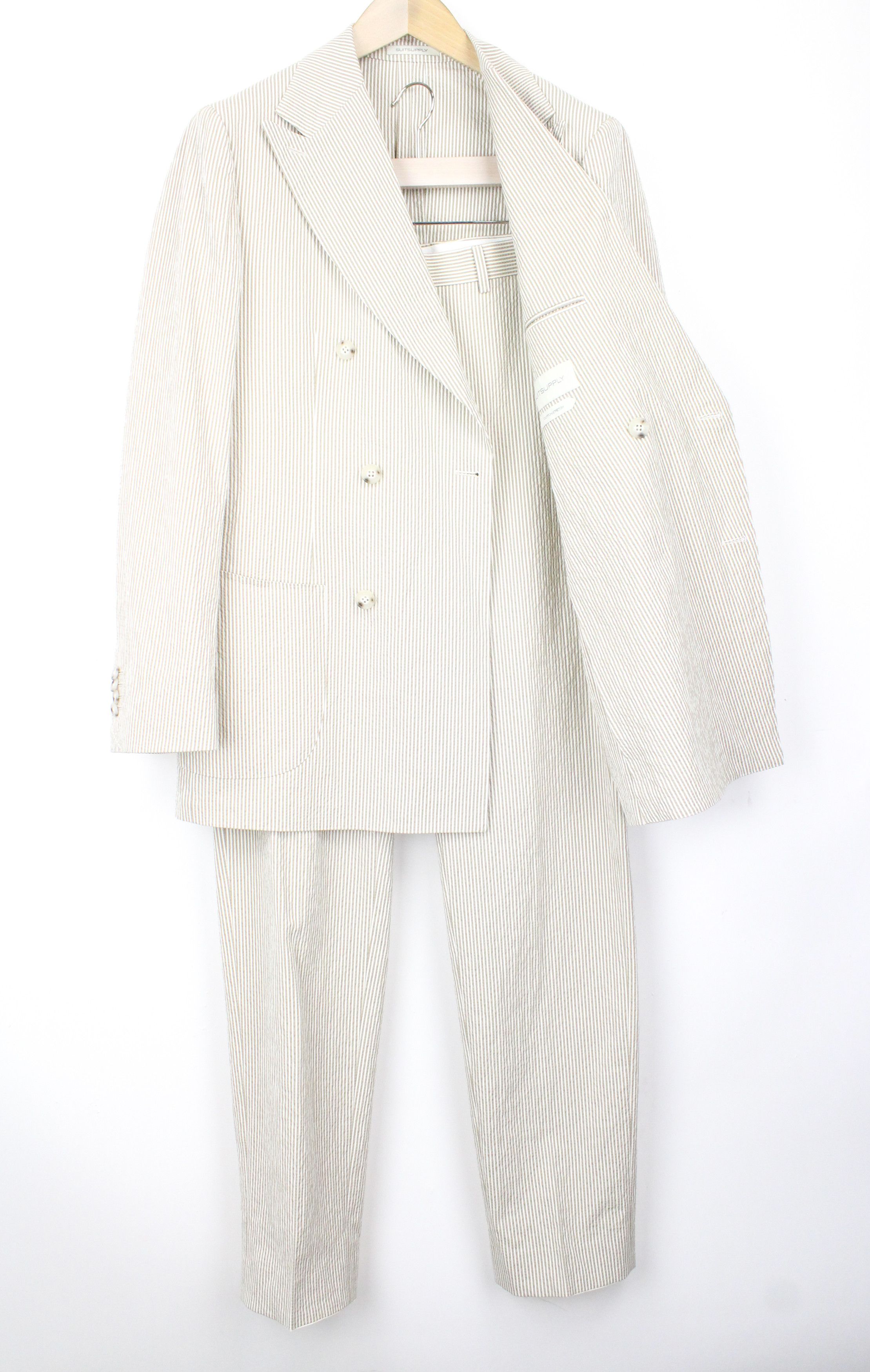 image of Suitsupply Havana Uk40R Cotton Stretch Slim Beige Double-Breast 67048, Men's